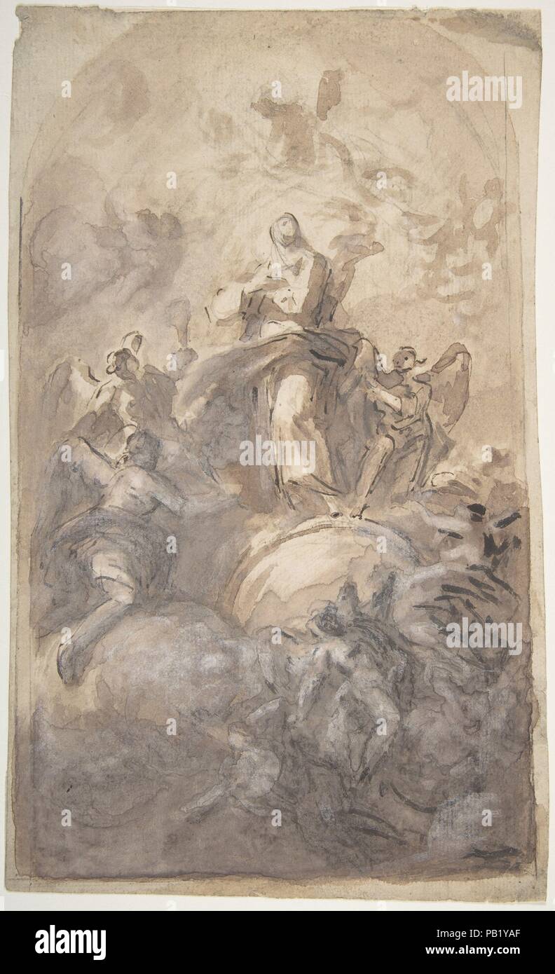 La Vierge Immaculée, en gloire (recto) ; Esquisse d'une partie d'une jambe et une main (verso). Artiste : Domenico Mondo (Italien, Bondo près de Caserte Naples 1723-1806). Dimensions : 11 1/8 x 6 13/16dans. (28.2 x 17.3cm). Date : 1723-1806. Musée : Metropolitan Museum of Art, New York, USA. Banque D'Images