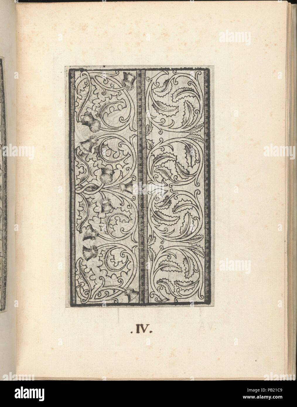 Esemplario di lavori, page 4 (recto). Dimensions : 9 1/4 x 7 5/16 x 15/16 in. (23,7 x 18,4 x 2,4 cm). Publié dans : Venise. Editeur : Nicolo Zoppino (Italien, Ferrara 1478/80-1544) Venise , Venise. Date : août 1529. Publié par Nicolo Zoppino, Italien, actif 16e siècle, Venise. De haut en bas, et de gauche à droite : Design composé de 2 bandes verticales : vignes avec de pissenlits et de feuilles, et la vigne avec des feuilles. Musée : Metropolitan Museum of Art, New York, USA. Banque D'Images Esemplario di lavori, page 4 (recto). Dimensions : 9 1/4 x 7 5/16 x 15/16 in. (23,7 x 18,4 x 2,4 cm). Publié dans : Venise. Editeur : Nicolo Zoppino (Italien, Ferrara 1478/80-1544) Venise , Venise. Date : août 1529. Publié par Nicolo Zoppino, Italien, actif 16e siècle, Venise. De haut en bas, et de gauche à droite : Design composé de 2 bandes verticales : vignes avec de pissenlits et de feuilles, et la vigne avec des feuilles. Musée : Metropolitan Museum of Art, New York, USA. Banque D'Images