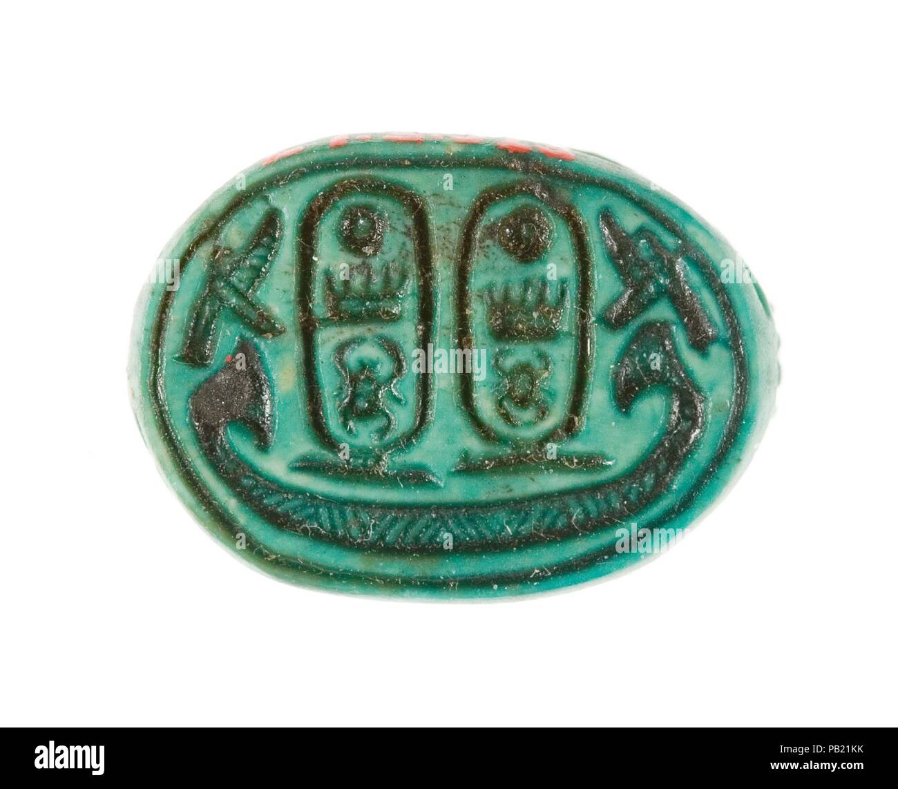 Scarab est inscrit le nom du trône de Thoutmosis III. Dimensions : 2 cm L. (13/16) ; w. 1,3 cm (1/2 po) ; h. 0,9 cm (3/8 po). Dynastie DYNASTIE : 18, tôt. Règne : règne d'Hatchepsout et de Thoutmosis III. Date : ca. 1479-1458 av. J.-C.. Musée : Metropolitan Museum of Art, New York, USA. Banque D'Images