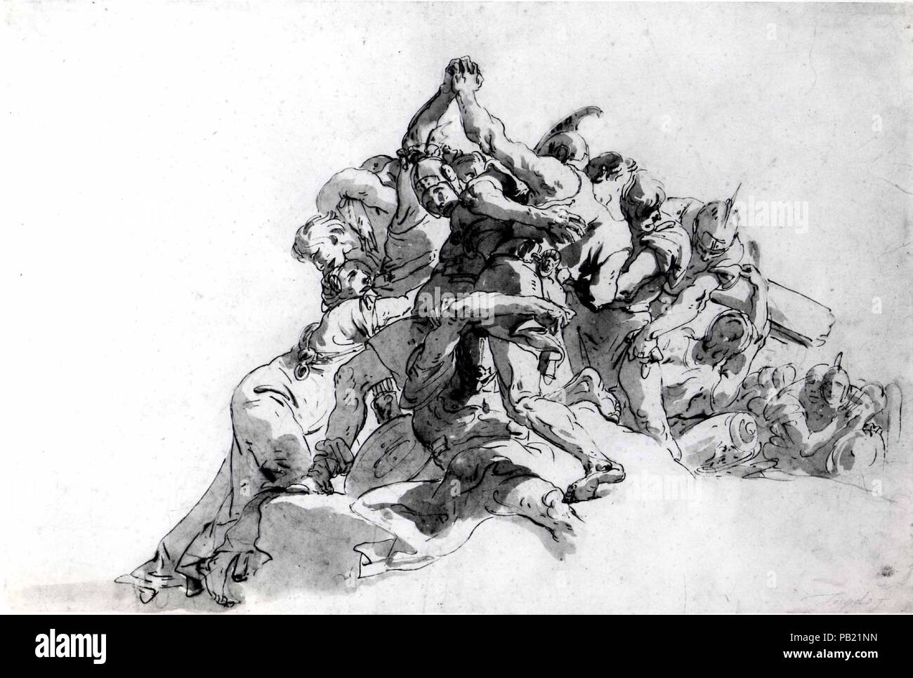 Des soldats qui essayaient d'empêcher deux hommes de combats. Artiste : Giovanni Battista Tiepolo (Venise, Italie Madrid 1696-1770). Dimensions : 14 x 20 7/8 à 3/16. (36,1 x 53 cm). Date : 1728-30. Musée : Metropolitan Museum of Art, New York, USA. Banque D'Images