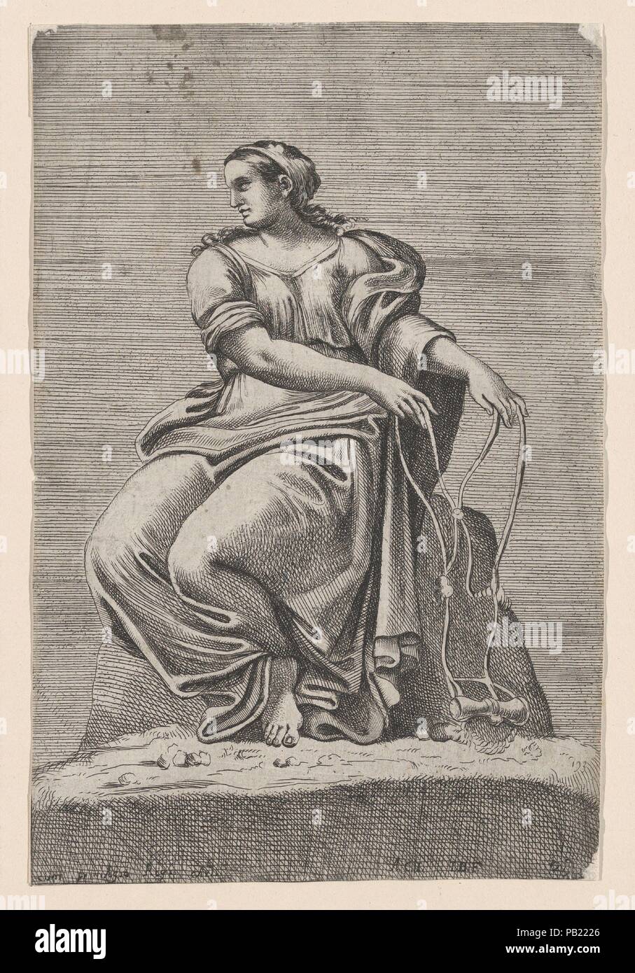 Personnage assis de la Justice, du Palais Farnèse, Annibale Carracci Agostino et après. Artiste : après Annibal Carrache (Bologne, Italie Rome 1560-1609) ; Après Agostino Carracci (Italien, Bologne Parme 1557-1602) ; Jacques Belly (Français, Chartres Chartres 1609-1674). Fiche Technique Dimensions : (découpés) : 8 7/8 x 5 7/8 in. (22,5 × 15 cm). Series/portefeuille : La Gallerie du Palais Farnaise de la ville de Rome. Date : 1641. Musée : Metropolitan Museum of Art, New York, USA. Banque D'Images