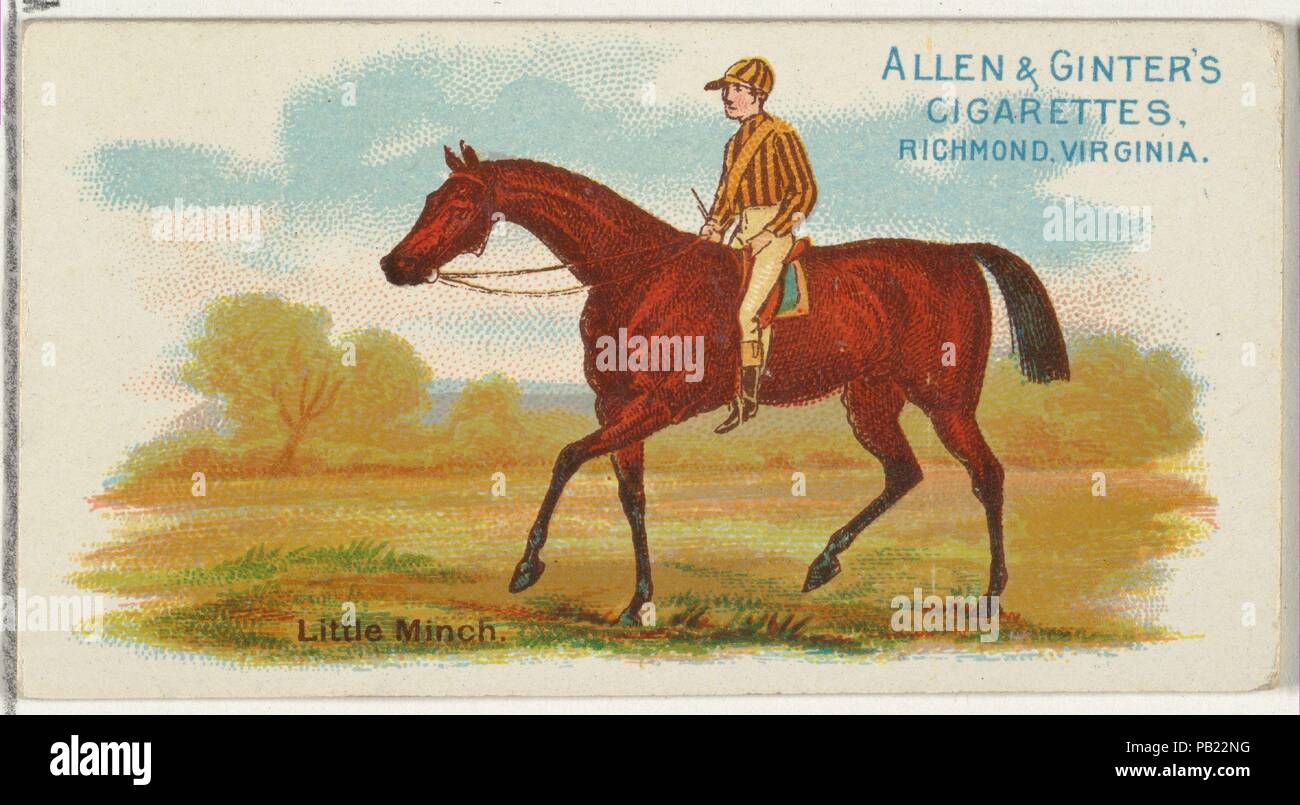 Peu de Minch, à partir de la série de course (N32) pour Allen & Ginter Cigarettes. Fiche Technique : Dimensions : 1 1/2 x 2 3/4 in. (3,8 x 7 cm). Lithographe : Lithographie par Lindner, Eddy & Claus (American, New York). Editeur : Publié par Allen & Ginter (Américain, Richmond, Virginie). Date : 1888. Les cartes commerciales de la 'La série des coureurs (N32), publié en 1888 dans un jeu de 50 cartes pour promouvoir Allen & Ginter cigarettes d'une marque. Musée : Metropolitan Museum of Art, New York, USA. Banque D'Images