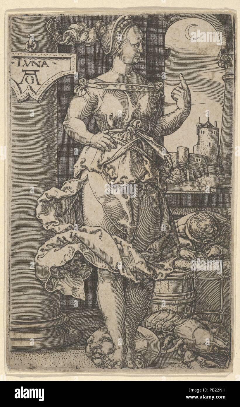 Luna. Artiste : Heinrich Aldegrever (allemand, Paderborn ca. 1502-1555/1561 Soest). Fiche Technique : Dimensions : 3 × 5/16 2 1/16 in. (8,4 × 5,3 cm). Date : 1533. Musée : Metropolitan Museum of Art, New York, USA. Banque D'Images
