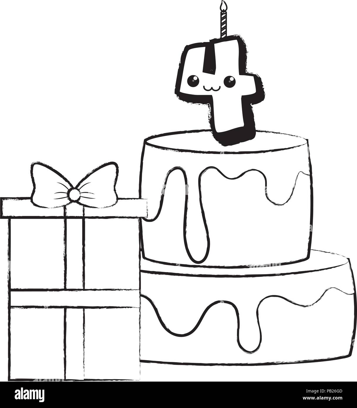 Boite Cadeau Et Gateau D Anniversaire Avec Bougies Numero Quatre Sur Fond Blanc Vector Illustration Image Vectorielle Stock Alamy