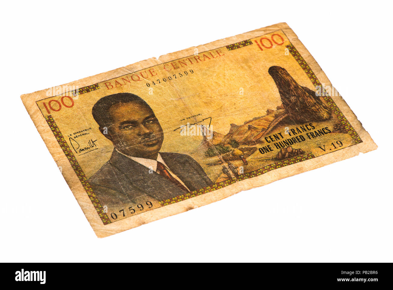 100 francs de l'Afrique centrale du Cameroun. Banque D'Images