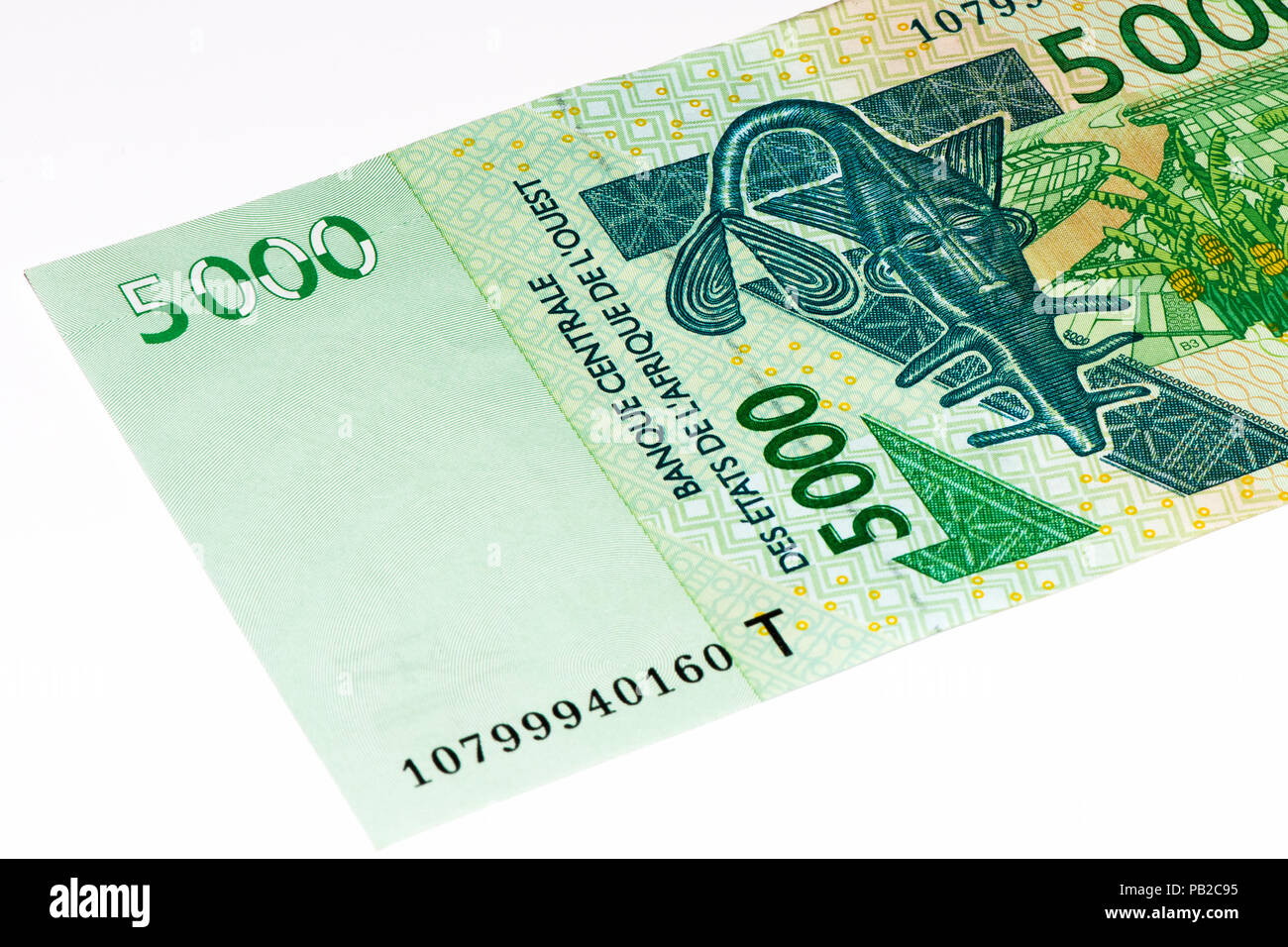 5000 Billet de banque du franc CFA. Franc CFA est utilisé dans 14 pays africains. Banque D'Images