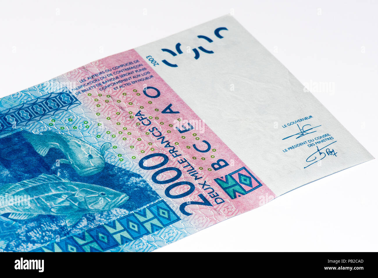 2000 franc CFA billet de banque. Franc CFA est utilisé dans 14 pays africains. Banque D'Images