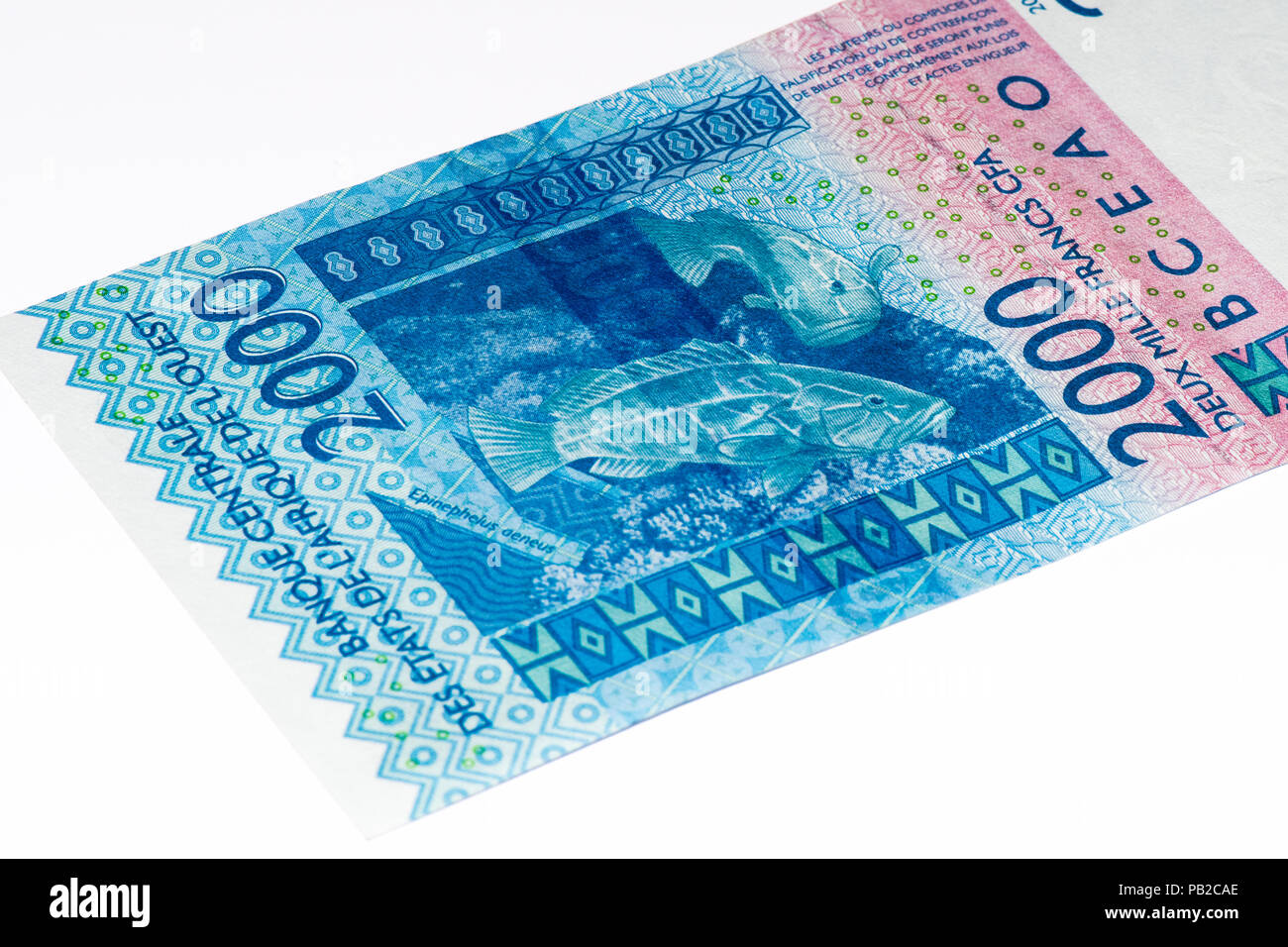 2000 franc CFA billet de banque. Franc CFA est utilisé dans 14 pays africains. Banque D'Images