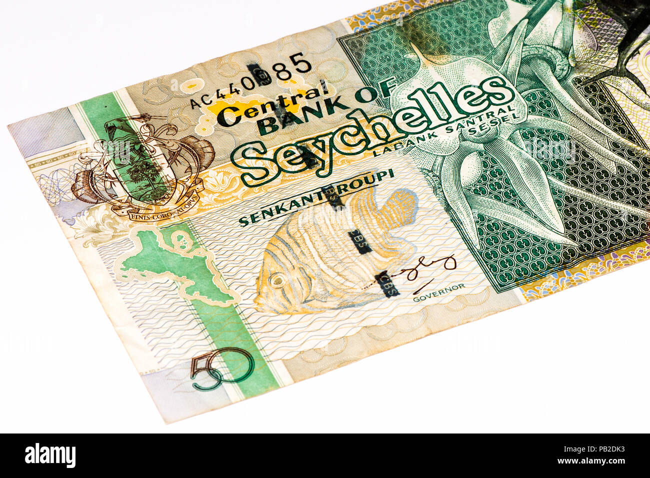 50 roupie Seychelloise billet de banque, la monnaie nationale des Seychelles Banque D'Images
