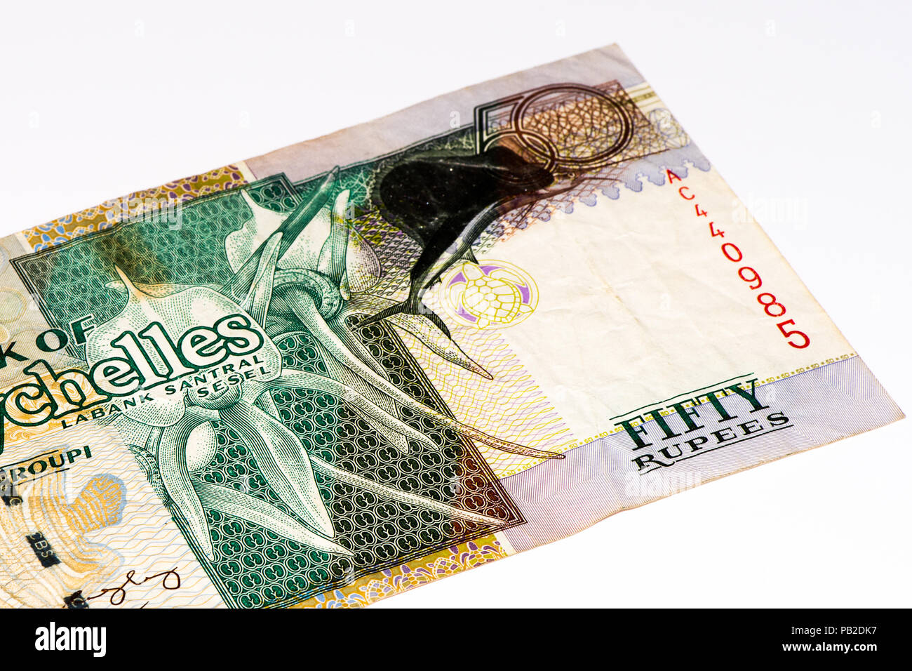 50 roupie Seychelloise billet de banque, la monnaie nationale des Seychelles Banque D'Images