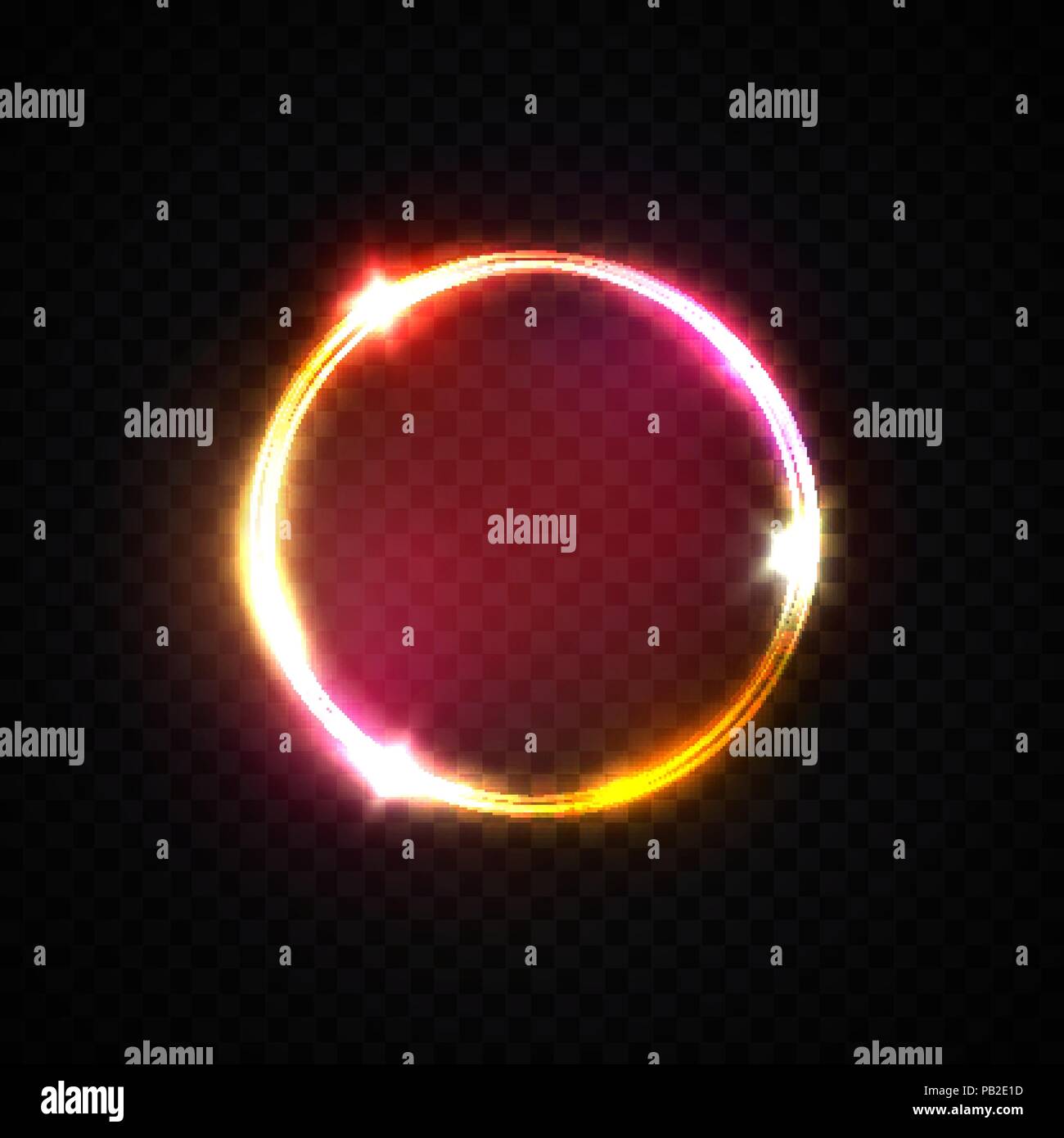Néon jaune rose rouge anneau. Cercle de lumière sur fond transparent. Toute l'énergie rayonnante. Magic Light tube. Abstract electric forme géométrique. Châssis de néons. Illustration vecteur lumineux de nuit. Illustration de Vecteur