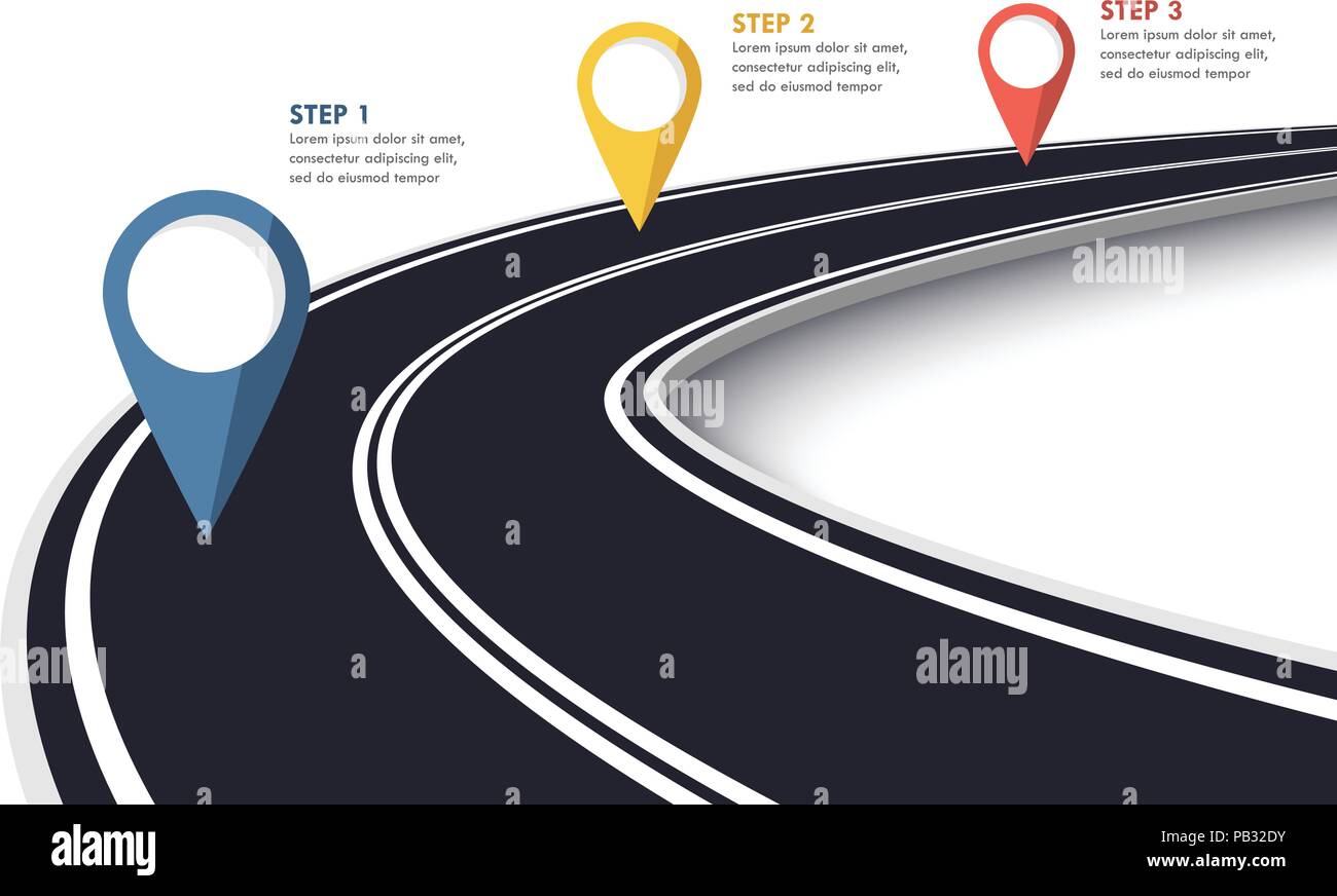 Route sinueuse sur un arrière-plan blanc isolé. Emplacement route chemin modèle infographique avec l'axe de communication. Vector EPS 10 Illustration de Vecteur