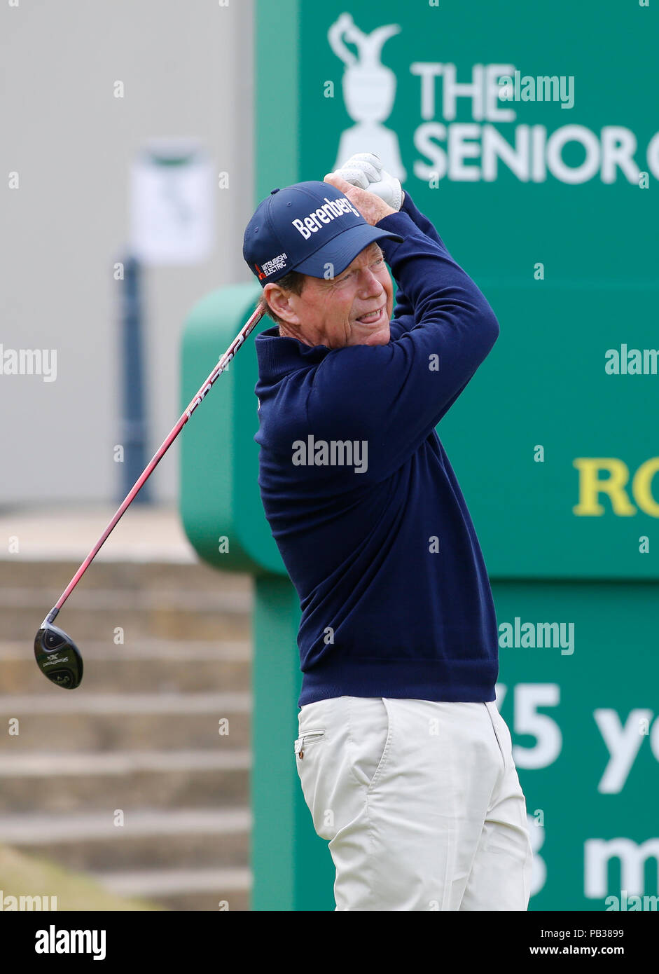 26 juillet 2018, l'Old Course à St Andrews, St Andrews, Écosse), à l'Omnium senior des championnats de golf 2018, 1er tour ; Tom Watson (USA) joue son coup de départ sur le trou d'ouverture Banque D'Images