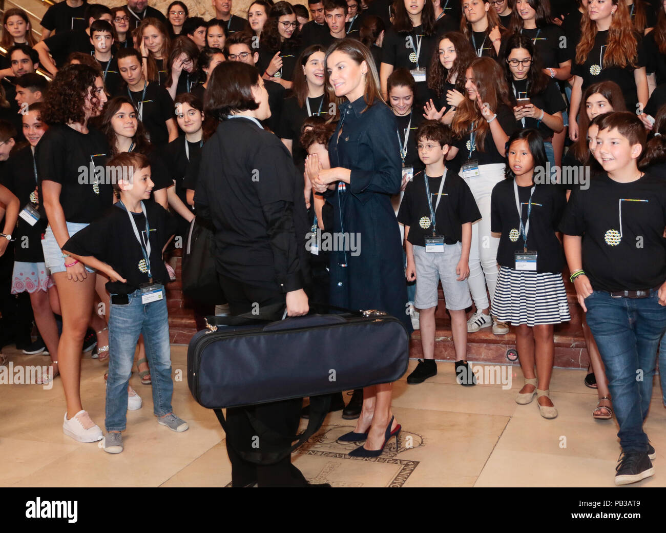 Oviedo, Asturias, Espagne, 26.07.2018. Visite de S.M. la Reine Mme Leticia Ortiz Rocasolano, au cours d'été de l'École Internationale de Musique de la Princesse des Asturies Foundation. Dans l'auditorium Palacio de Congresos, Principe Felipe, Oviedo. Credit : Aurelio Florez / Alamy Banque D'Images