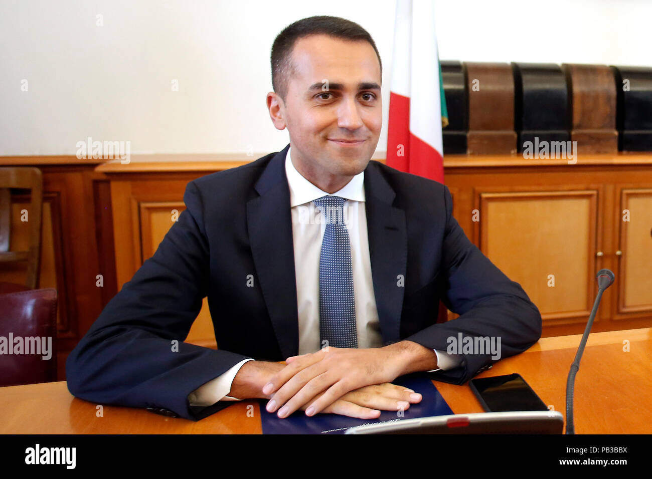 Luigi Di Maio Roma 26/07/2018. Appareil photo. Commissione Trasporti della Camera, audizione del Ministro dello Sviluppo economico e del lavoro. Rome, 26 juillet. Chambre des députés. Audition du ministre du Travail et du développement économique Foto Samantha Insidefoto Zucchi Banque D'Images