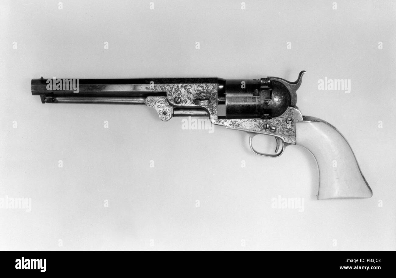 Modèle Colt 1851 Navy Revolver à Thuer conversion pour cartouches autonome, n° de série 27060. Culture : American, Hartford, Connecticut. Dimensions : L. 13 in. (33,02 cm) ; L. de baril 7 1/2 in. (19,05 cm) ; Cal. 0,36 in. (9 mm). Fabricant : Samuel Colt (American, Hartford, Connecticut 1814-1862). Date : 1853 ; converti pour cartouches recyclées, ca. 1868-71. Musée : Metropolitan Museum of Art, New York, USA. Banque D'Images