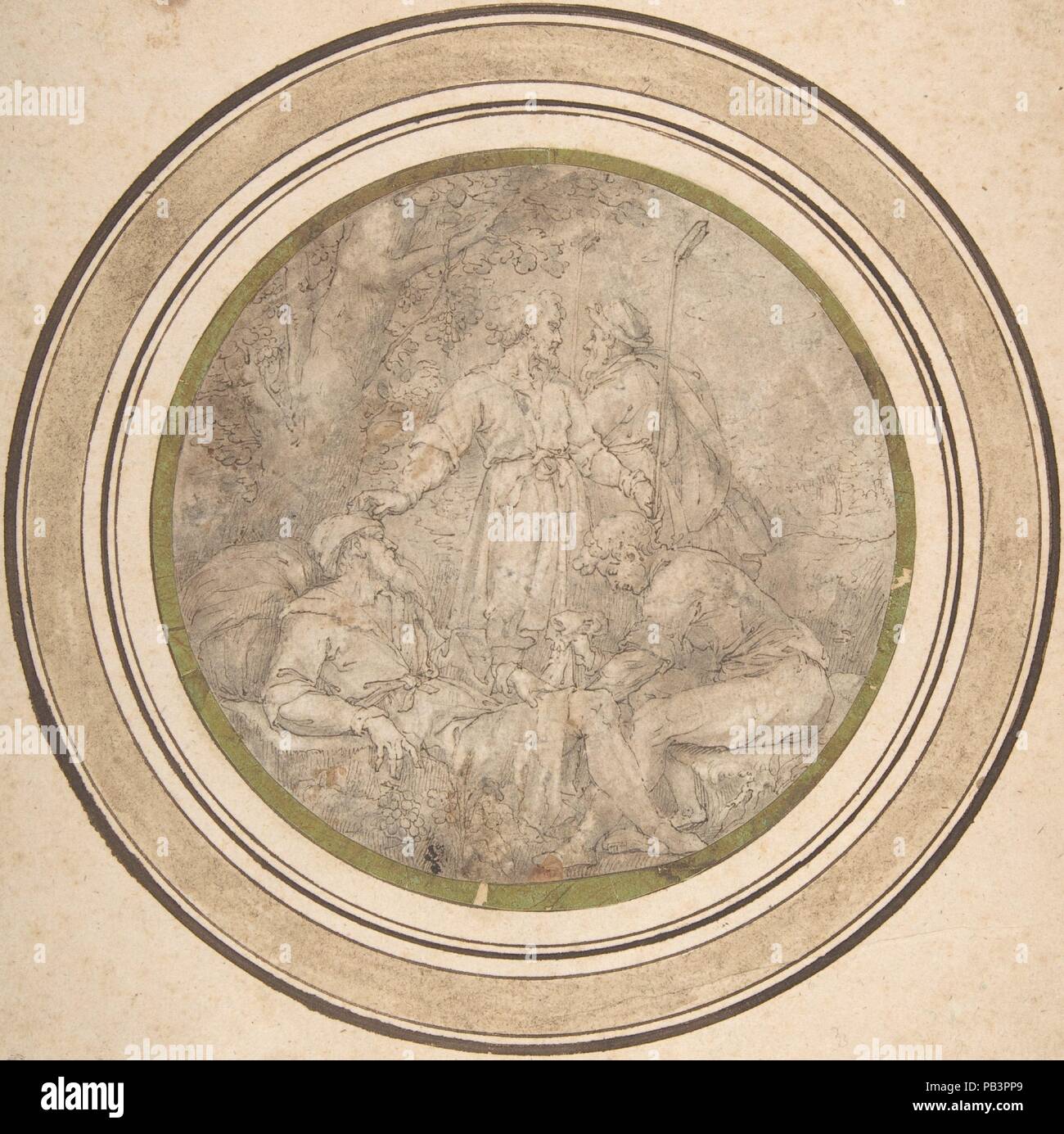 L'ivresse de Noé. Artiste : Friedrich Sustris Russisch ((peut-être né en Italie), Venise ( ?) ca. 1540-1599) de Munich. Dimensions : Diamètre 5 7/8 in. (4,9 cm). Date : 1550-1600). Musée : Metropolitan Museum of Art, New York, USA. Banque D'Images