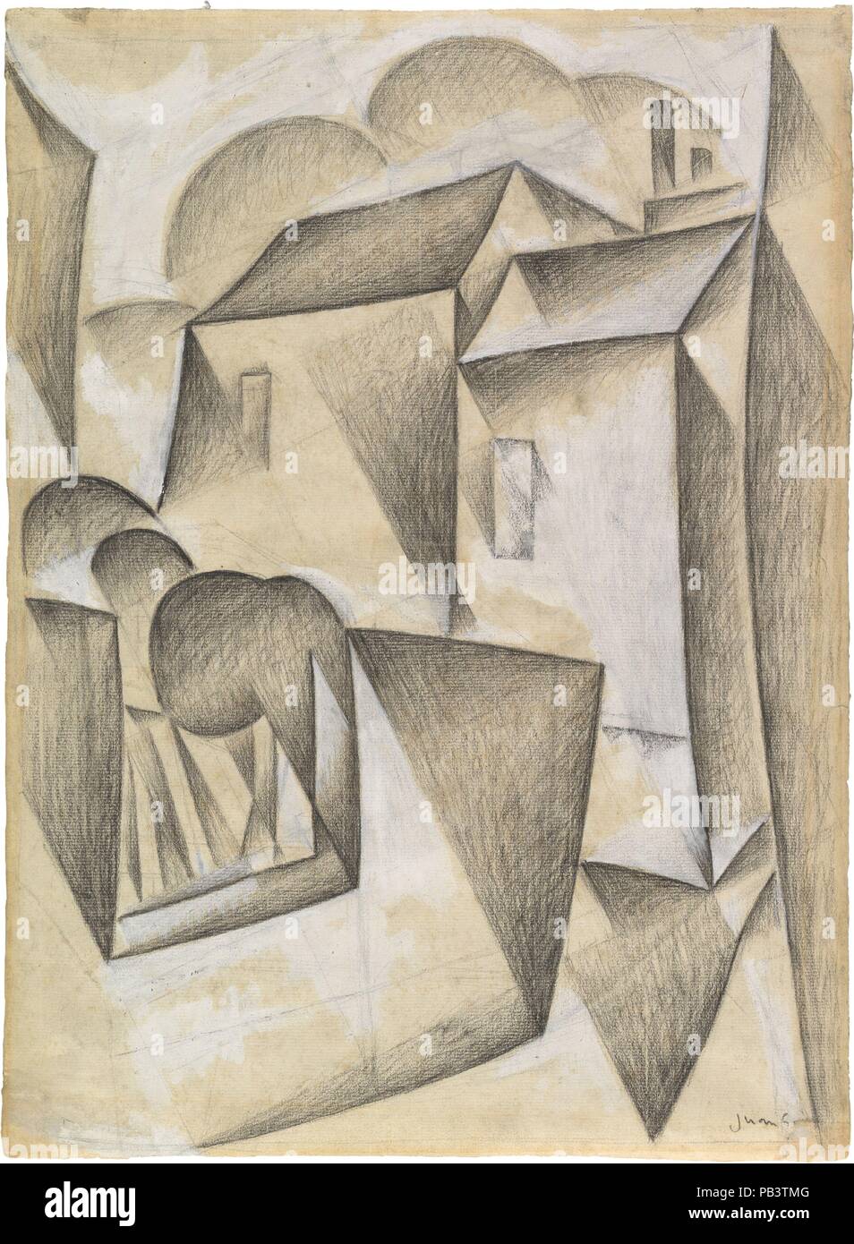 Maisons de Paris, place Ravignan. Artiste : Juan Gris (Espagnol, Madrid 1887-1927 Boulogne-sur-Seine). Dimensions : 16 7/8 x 12 3/8 in. (42,9 x 31,4 cm). Date : Paris, 1911. Cette étude d'une peinture à l'huile du même titre ( <i >Maisons de Paris, place Ravignan </i > (1911 ou 1912, le Leonard A. Lauder Collection cubiste) montre comment précisément Gris tracée sa composition, à partir de l'axe diagonal de premier plan pour les domaines de mettre en lumière blanche. Le réglage est la place Ravignan à Paris, le site de Gris dans son studio. Fernande Olivier a rappelé que la 'petite place ombragée par quatre arbres et entouré de quatre Banque D'Images Maisons de Paris, place Ravignan. Artiste : Juan Gris (Espagnol, Madrid 1887-1927 Boulogne-sur-Seine). Dimensions : 16 7/8 x 12 3/8 in. (42,9 x 31,4 cm). Date : Paris, 1911. Cette étude d'une peinture à l'huile du même titre ( <i >Maisons de Paris, place Ravignan </i > (1911 ou 1912, le Leonard A. Lauder Collection cubiste) montre comment précisément Gris tracée sa composition, à partir de l'axe diagonal de premier plan pour les domaines de mettre en lumière blanche. Le réglage est la place Ravignan à Paris, le site de Gris dans son studio. Fernande Olivier a rappelé que la 'petite place ombragée par quatre arbres et entouré de quatre Banque D'Images