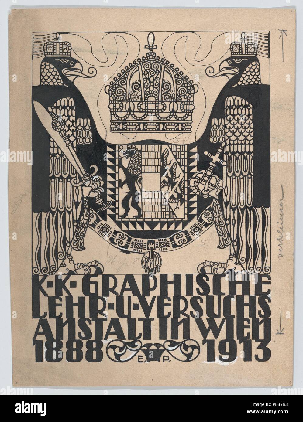 Conception pour une couverture ou une page de titre pour le 25ème anniversaire de la publication de l'École de design graphique viennois (1888-1913). Artiste : Erwin Puchinger, Vienne (Autriche) Vienne 1875-1944. Fiche Technique : Dimensions : 12 1/16 in. × 9 in. (30,7 × 22,8 cm). Date : 1913. Musée : Metropolitan Museum of Art, New York, USA. Banque D'Images