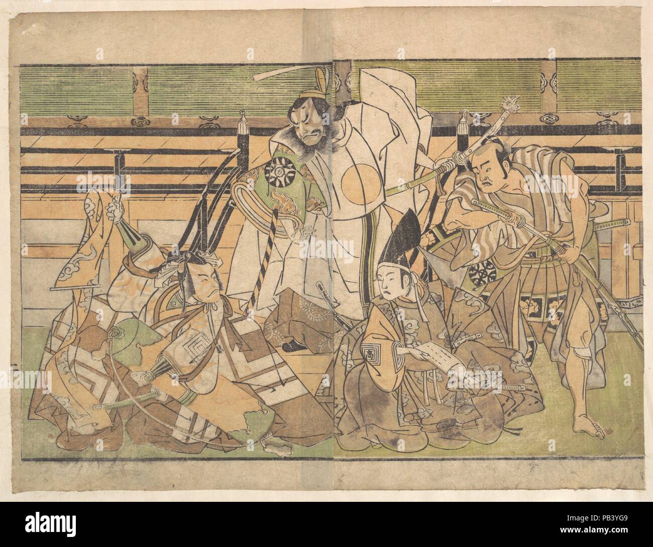 Quatre acteurs dans des rôles non identifiés. Katsukawa Shunsho Artiste : (japonais, 1726-1792). Culture : le Japon. Dimensions : H. 11 in. (27,9 cm) ; W. 8 3/8 in. (21,3 cm). Musée : Metropolitan Museum of Art, New York, USA. Banque D'Images
