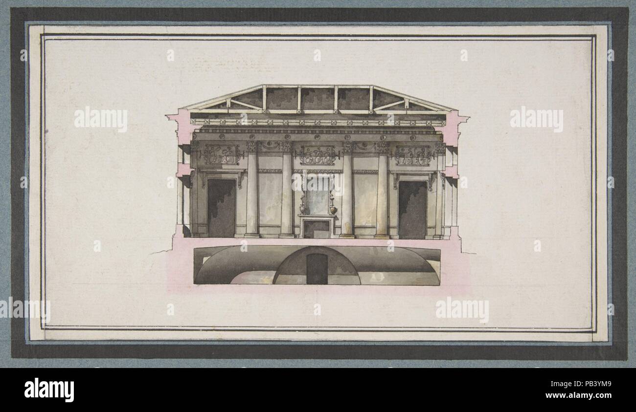 Projet pour l'Alexander Palace, Tsarskoe Selo (Section). Artiste et architecte : Giacomo Quarenghi (Italien, Rota d'Imagna près de Bergame 1744-1817 Saint Petersburg). Dimensions : 5 7/16 x 9 7/8in. (13,8 x 25,1cm). Date : 1744-1817. Musée : Metropolitan Museum of Art, New York, USA. Banque D'Images