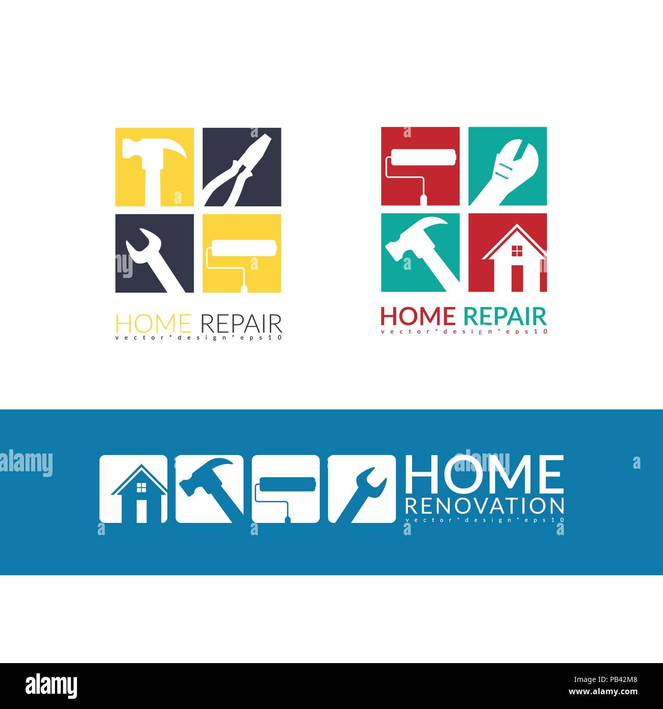 Creative home repair concept, logo design template isolé sur fond blanc avec de l'espace pour votre texte de l'entreprise Illustration de Vecteur