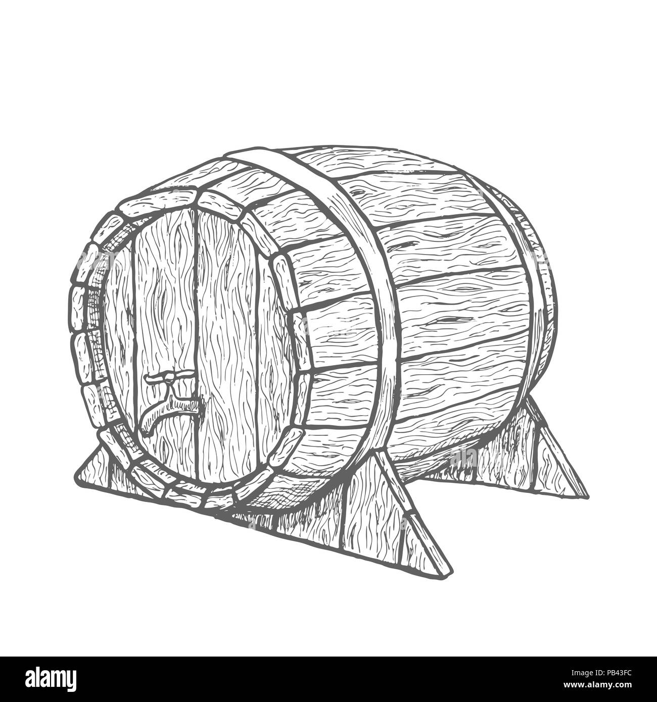 Dessin vectoriel le baril en bois fond blanc Illustration de Vecteur