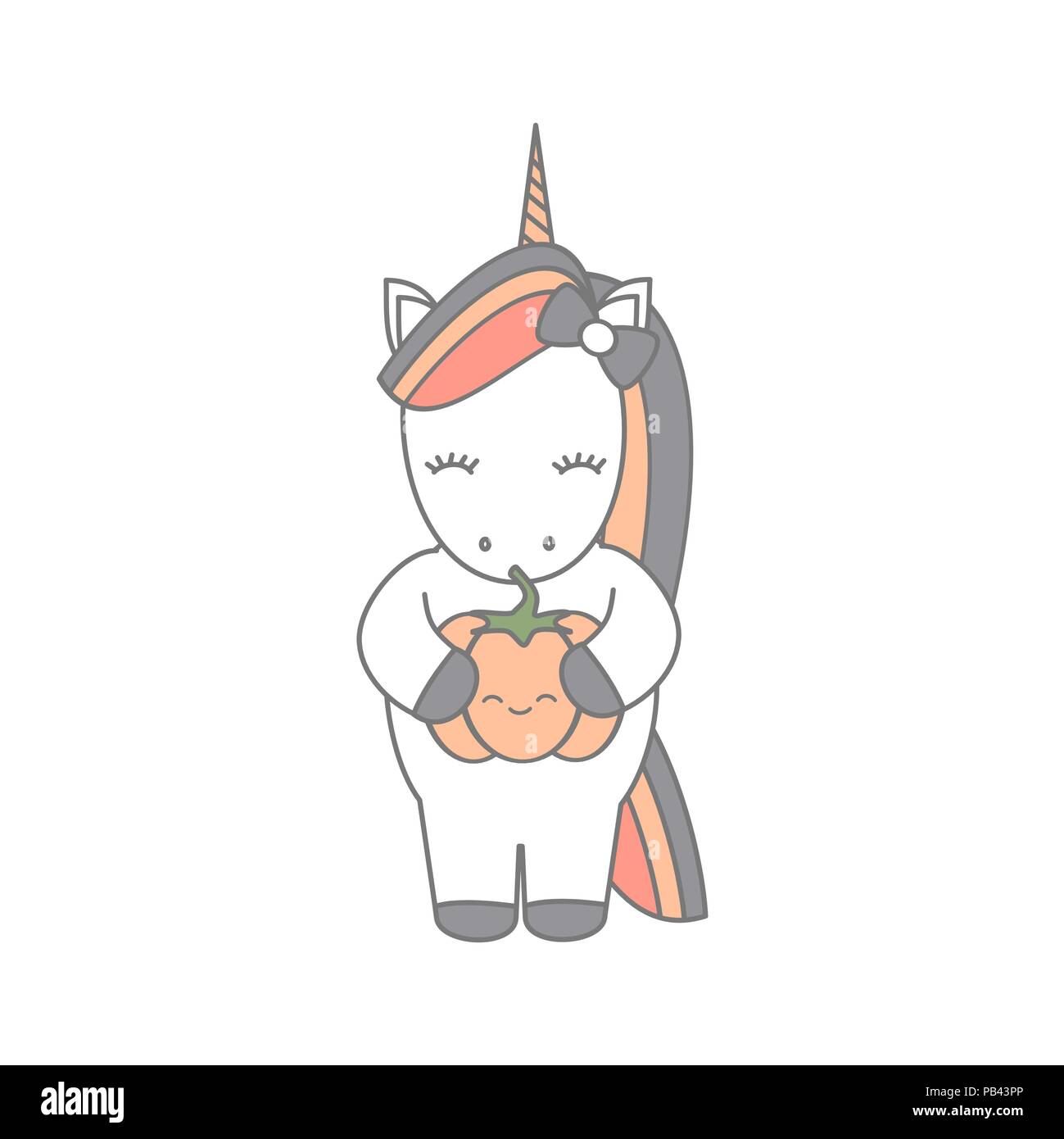 Cute cartoon drôle de citrouille avec unicorn vector illustration Illustration de Vecteur