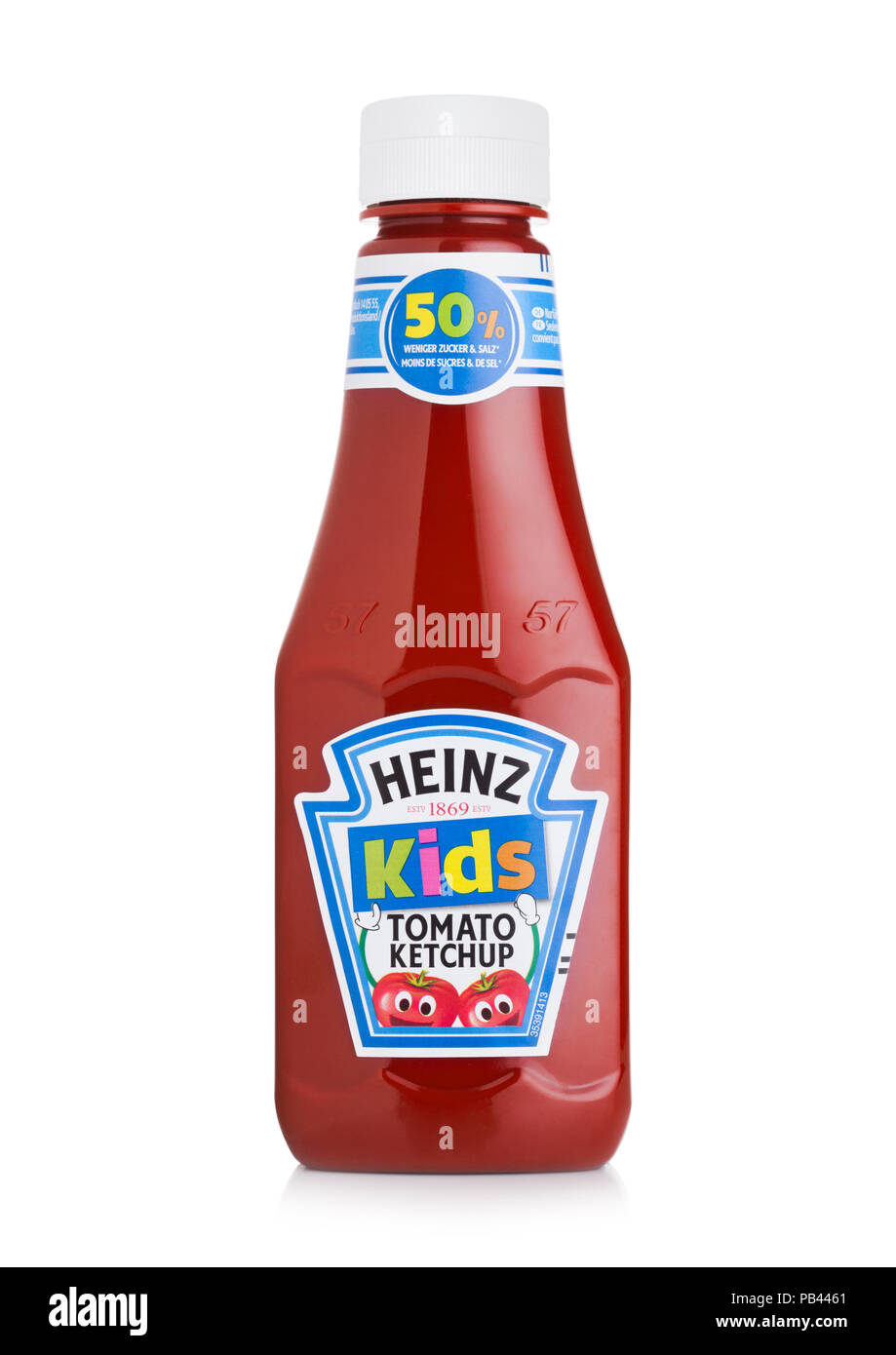 Londres, Royaume-Uni - 28 juillet 2018 : une bouteille de ketchup Heinz Kids sur fond blanc. Banque D'Images