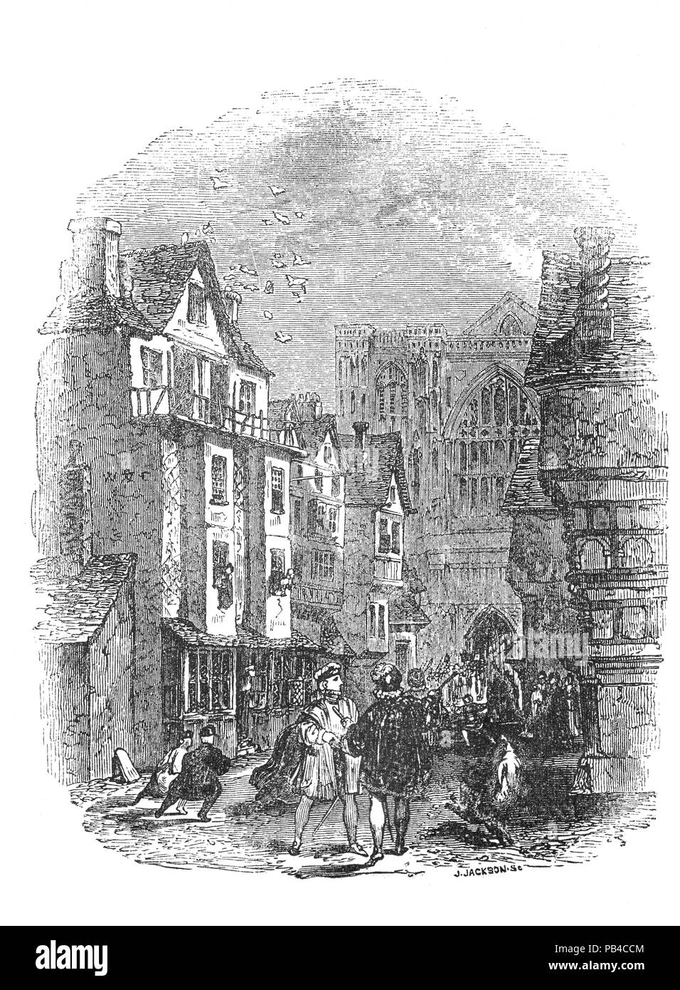 Une scène de rue près de l'abbaye de Westminster le jour que la deuxième femme d'Henry VIII, Anne Boleyn, a été couronnée reine consort le 1er juin 1533 la reine a donné naissance à une fille un peu prématurément le 7 septembre 1533. L'enfant a été baptisé Elizabeth, en l'honneur de la mère d'Henry, Elizabeth d'York. Banque D'Images