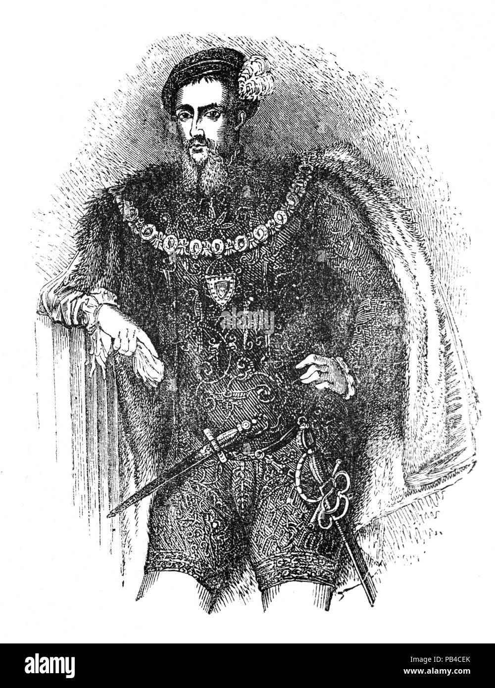 Portrait de Henry Howard, comte de Surrey (1517-1547), un noble anglais et l'un des fondateurs de la poésie de la Renaissance anglaise. Le cousin de reines Anne Boleyn et Catherine Howard, il avait beaucoup d'ennemis à la cour. tels que Thomas Cromwell et la Seymours. Henry VIII, consommée par la paranoïa est devenu convaincu qu'Howard prévu d'usurper la couronne de son fils - le futur roi Édouard VI. En conséquence, le roi ordonne l'emprisonnement de Surrey et celui de son père, la condamnation à mort le 13 janvier 1547. Howard a été décapité le 19 janvier 1547. Banque D'Images
