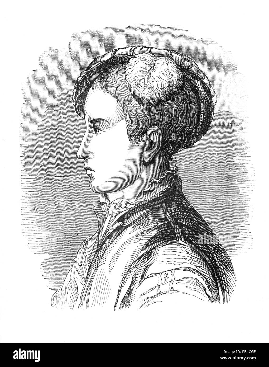 Portrait d'Édouard VI (1537-1553), roi d'Angleterre et l'Irlande à partir de 28 janvier 1547 jusqu'à sa mort. Le fils de Henri VIII et de Jane Seymour, et en Angleterre avec la première monarque à être élevé comme un protestant qu'il fut couronné le 20 février à l'âge de neuf ans au cours de son règne, le royaume est gouverné par un conseil de régence, parce qu'il n'a jamais atteint sa majorité. Le Conseil a d'abord dirigé par son oncle Edward Seymour, duc de Somerset (1547-1549), puis par John Dudley, comte de Warwick(1550-1553), à partir de 1551 duc de Northumberland. Banque D'Images