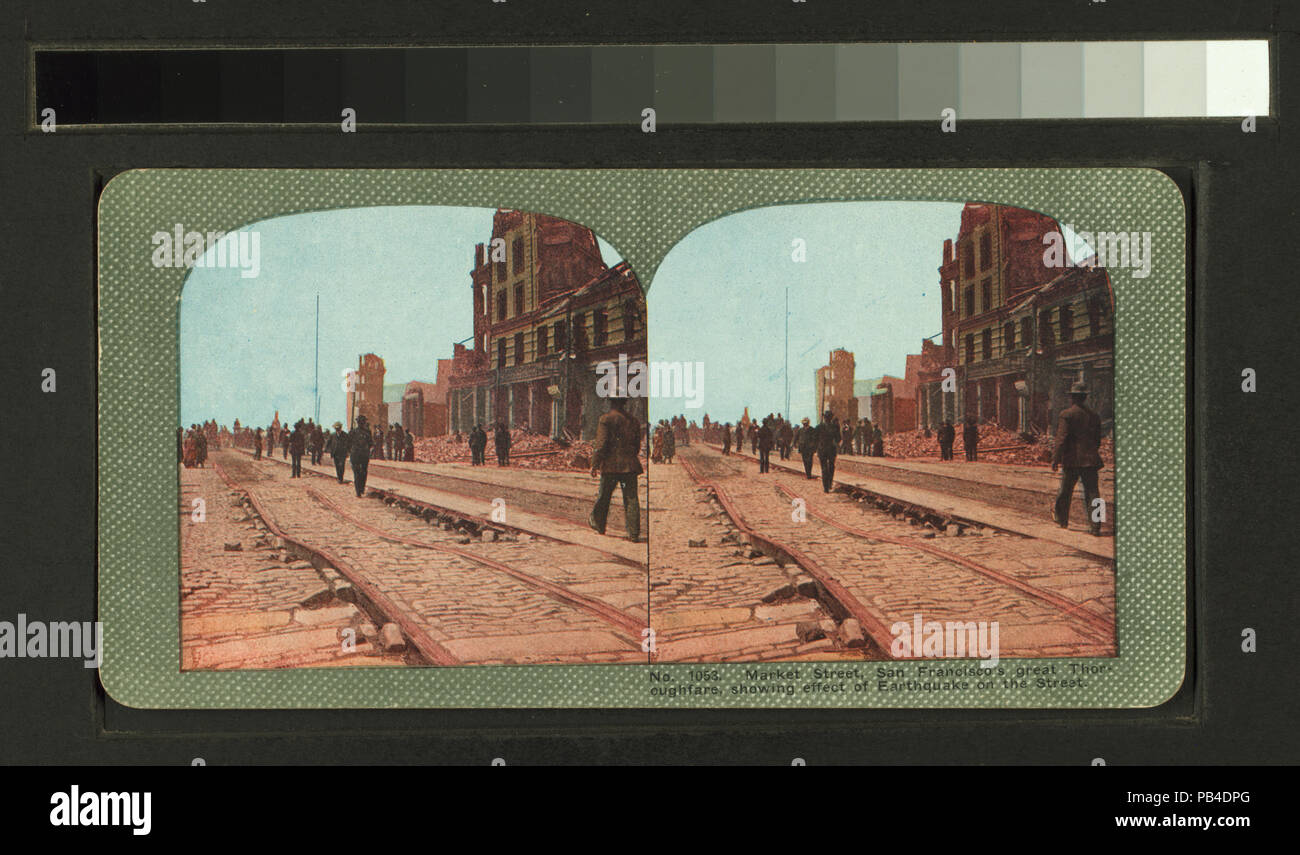999 Market Street, San Francisco, la grande artère principale montrant effet de tremblement de terre sur la rue (NYPL b11707375-G90F001 053F) Banque D'Images