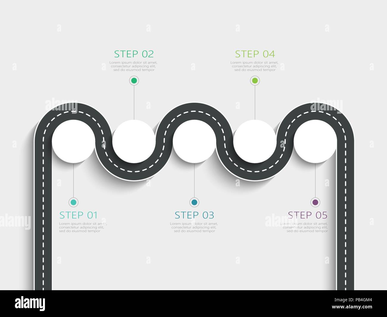 Route sinueuse façon location infographic template avec une structure progressive. Cercle business modèle avec options de diagramme, chronologie. Vector EPS 10 Illustration de Vecteur