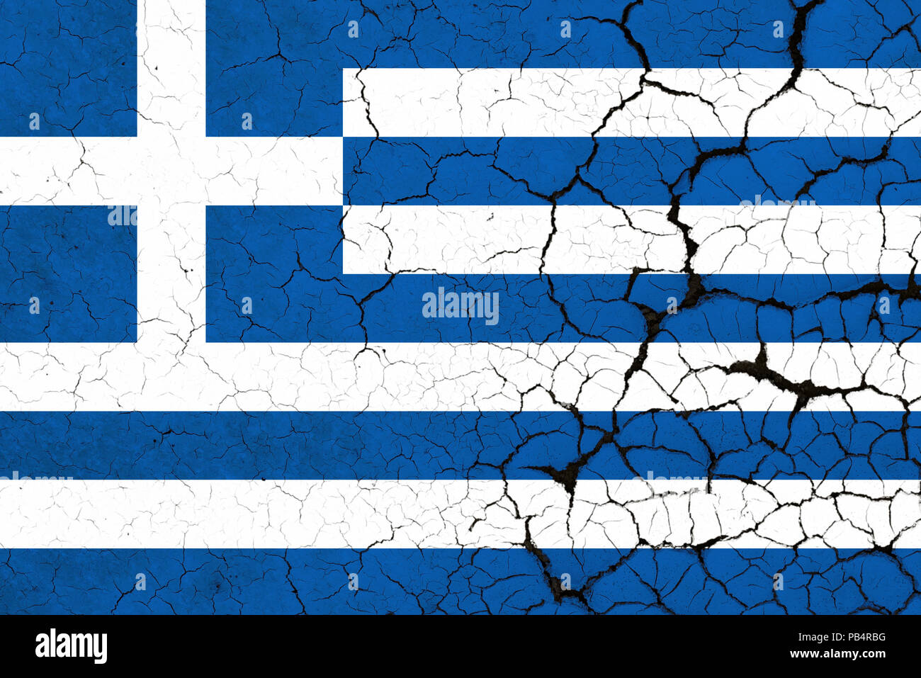 Une fissure et fragile drapeau grec Banque D'Images