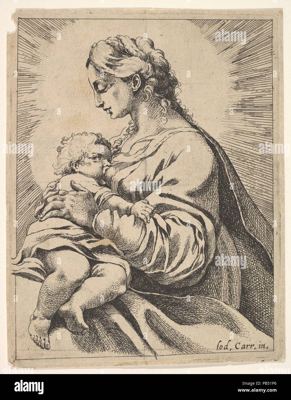 Vierge à l'enfant. Artiste : Après l'italien Ludovico Carracci (1555-1619), Bologne Bologne ; attribué à Pierre Brebiette (Français, Mantes-sur-Seine ca. 1598-1642 Paris). Fiche Technique : Dimensions : 6 x 4 3/16 13/16 in. (15.7 x 12.2cm) Plaque : 6 x 4 5/8 in. (15.3 x 11.8cm). Date : 1555-1619. Musée : Metropolitan Museum of Art, New York, USA. Banque D'Images