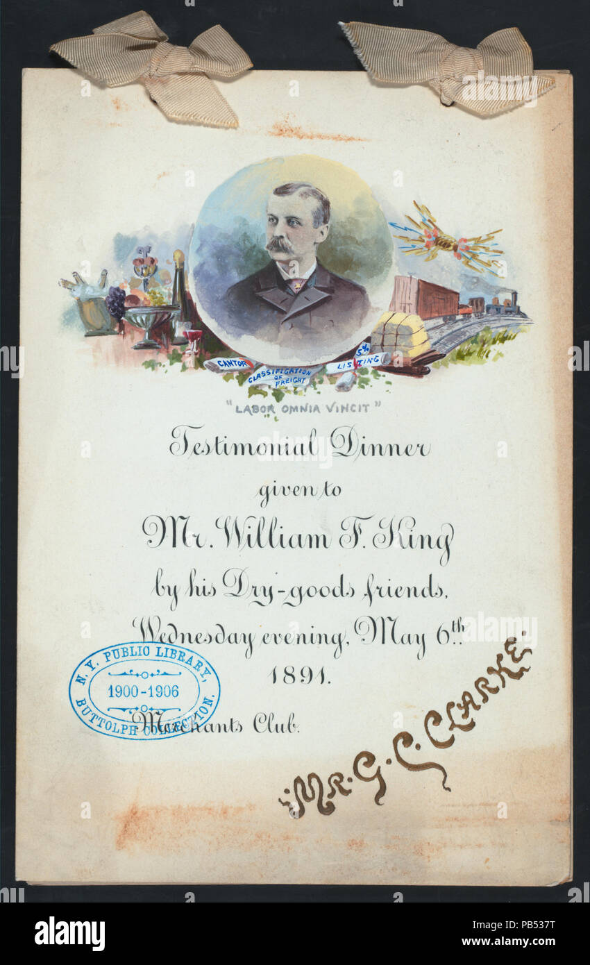 Banquet 1606 (organisé par) MERCERIE LES AMIS DE M.William F. KING (at) CLUB DES MARCHANDS (NYPL Hadès-269954-474604) Banque D'Images