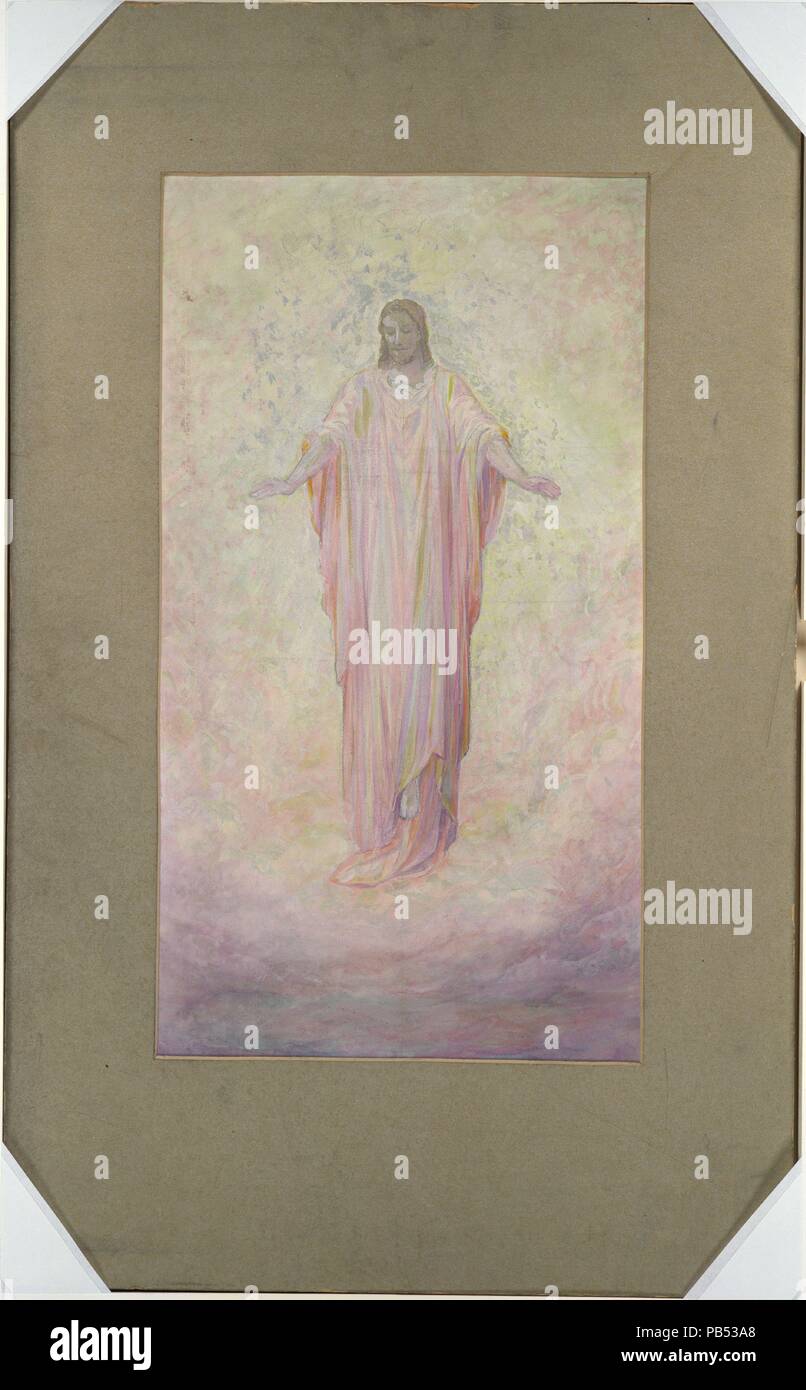 Dessin d'une figure du Christ. Artiste : Louis Comfort Tiffany (1848-1933, New York New York). Culture : L'Américain. Dimensions : hors tout : 20 7/8 x 12 13/16 in. (53 x 32,6 cm). Bouilloire : Peut-être le verre selon Tiffany et Decorating Company (Américain, 1892-1902) ; éventuellement Tiffany Studios (1902-32) ; éventuellement le verre selon Tiffany (Entreprise) (1885-1892). Date : fin du xixe ou début du xxe siècle. Musée : Metropolitan Museum of Art, New York, USA. Banque D'Images