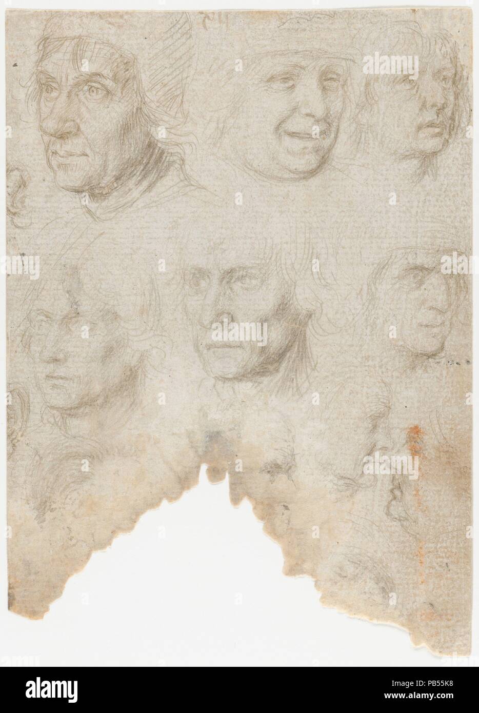 L'étude de dix chefs ( ?) et deux oreilles (recto) ; des études de trois chiffres et une tête (verso). Artiste : Gérard David (Oudewater, Russisch ca. 1455-1523 Bruges). Fiche technique : Dimensions : 5 1/4 x 3 3/4 in. (13,3 x 9,5 cm). Date : ca. 1498. Pas plus de dix dessins sont connus par Gérard David, le dernier grand peintre Russisch précoce, par qui il y a plus de tableaux dans le musée que dans tout autre collection dans le monde entier. La plupart des dessins de David sont exécutés en sur papier préparé metalpoint. Certains, comme celui-ci, sont inscrits des nombres d'une quinzième ou seizième siècle part que probablement recor Banque D'Images