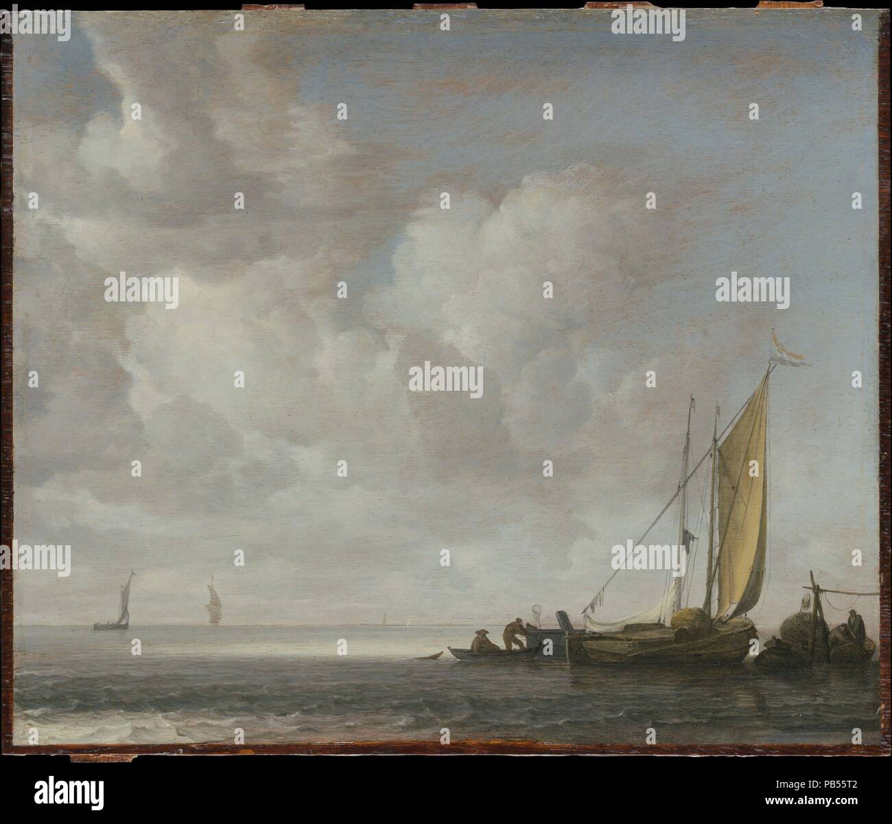 Mer calme. Artiste : Simon de Vlieger (Néerlandais, Rotterdam ( ?) ca. 1600/1601-1653 Weesp). Dimensions : 14 3/4 x 17 1/2 in. (37,5 x 44,5 cm). Date : après 1640. L'influence du peintre de marine Simon de Vlieger a vécu à Rotterdam et Delft avant de s'installer à Amsterdam à propos de 1638. Ses paysages marins argenté, comme celui de 1645-50, a fait une grande impression sur Jan van de Cappelle (qui possédait neuf toiles et plus de treize cents dessins dessins par De Vlieger) et Willem van de Velde le jeune. Musée : Metropolitan Museum of Art, New York, USA. Banque D'Images