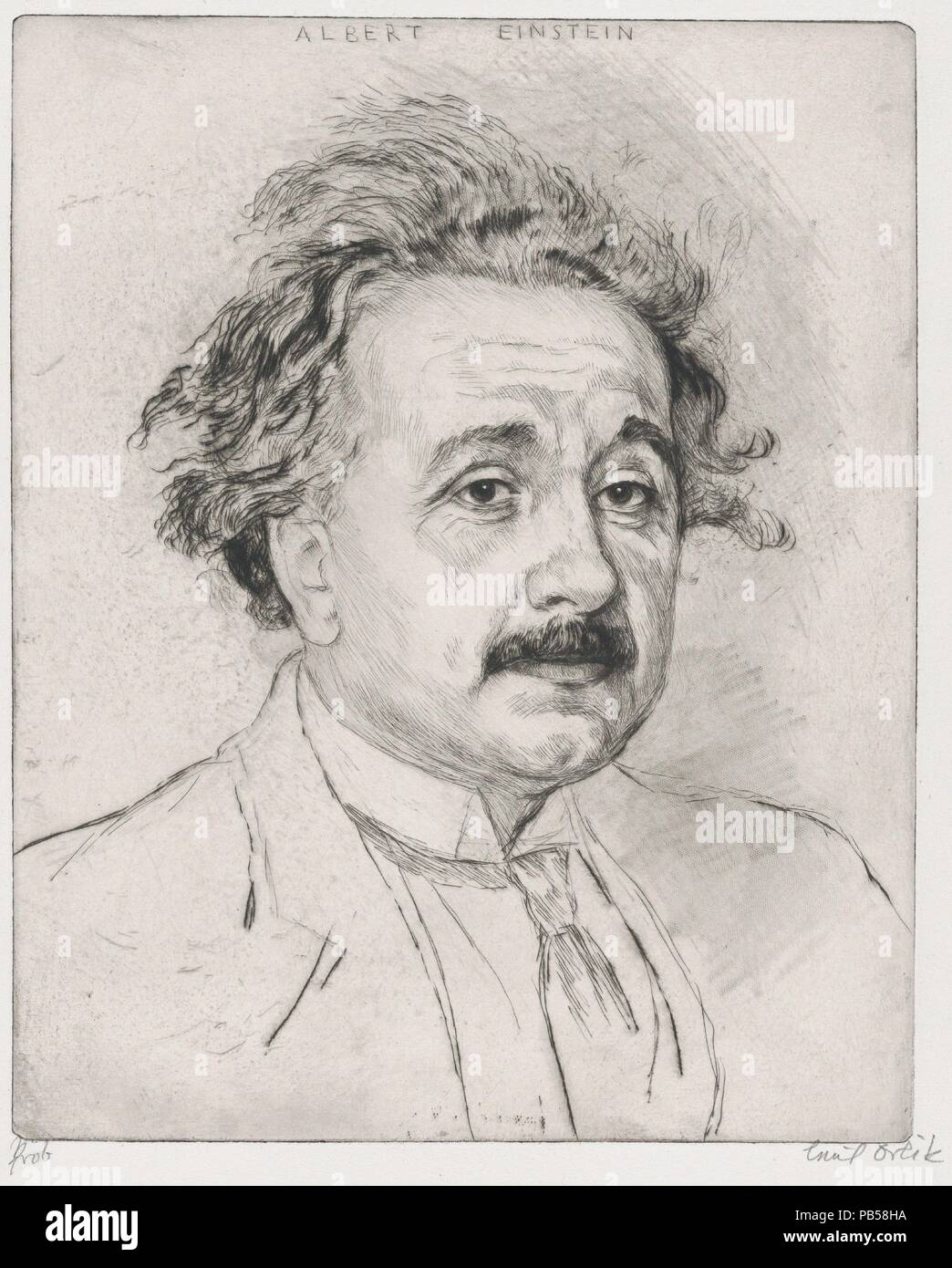 Albert Einstein. Artiste : Emil Orlik (Prague, Berlin 1870-1932 austro-hongrois). Fiche technique : Dimensions : 14 7/8 x 10 3/4 in. (37,8 x 27,3 cm) Plaque : 9 13/16 x 7 7/8 in. (24,9 x 20 cm). Date : n.d.. Musée : Metropolitan Museum of Art, New York, USA. Banque D'Images