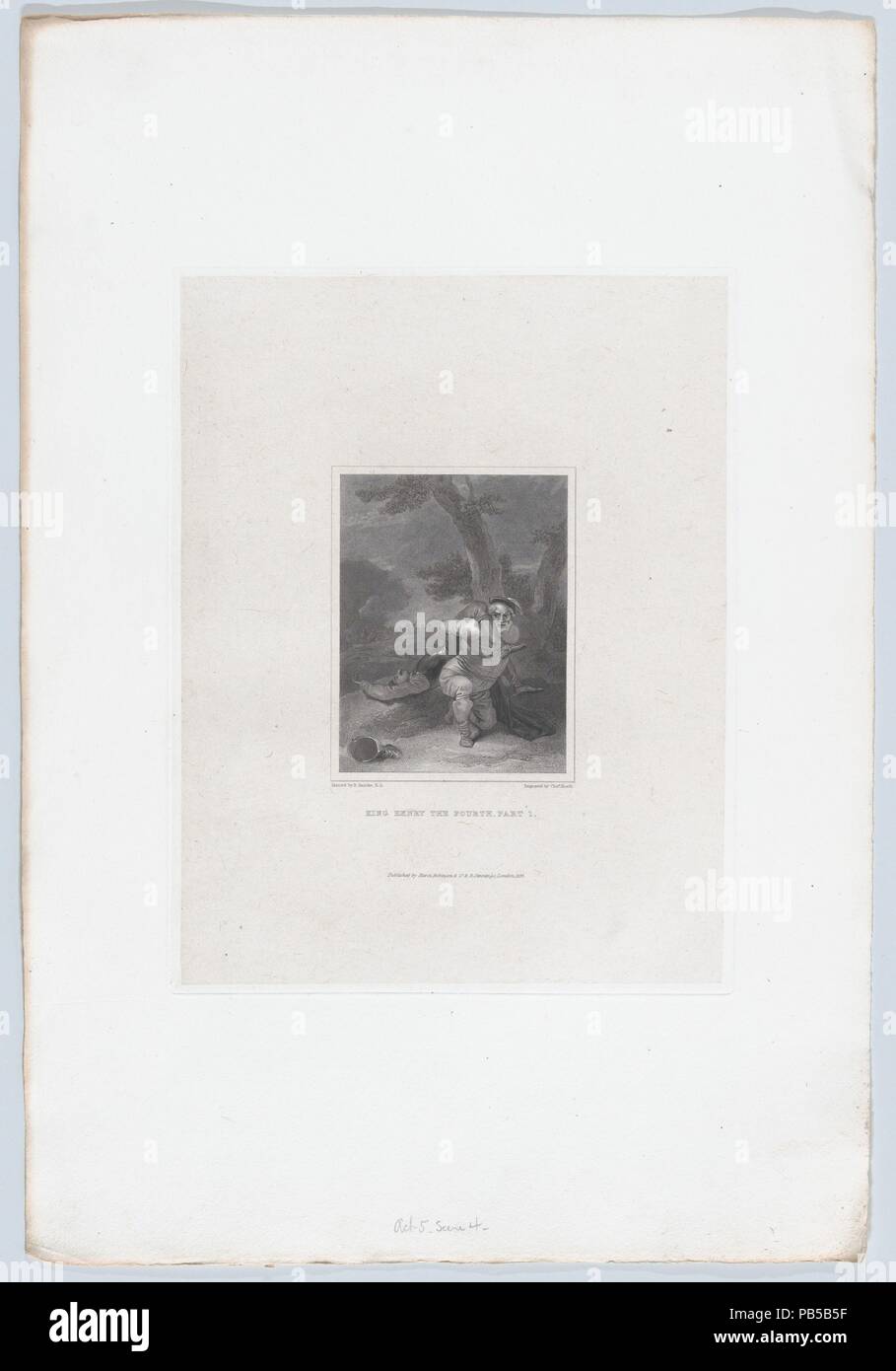 Sur le champ de bataille (Falstaff de Shakespeare, le roi Henry IV, partie I, Acte 5, scène 4). Artiste : Après Robert Smirke (British, Wigton, Cumberland 1752/53-1845 London). Dimensions : Plateau : 10 1/16 × 7 13/16 in. (25,5 × 19,8 cm) feuille : 17 × 11 5/8 à 3/16. (43,7 × 29,5 cm). Graveur : Charles de bruyère, l'ancien (British, Londres 1785-1848 Londres). Editeur : Hurst, Robinson & Co. (Londres) ; Robert Jennings, Londres. Objet : William Shakespeare (British, Stratford-upon-Avon 1564-1616 Stratford-upon-Avon). Date : 1825. Musée : Metropolitan Museum of Art, New York, USA. Banque D'Images