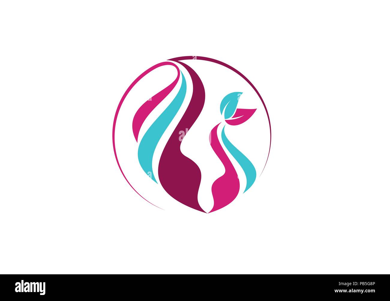 Logo femme beauté, cercle natural spa belle femme symbole du logo, les soins des cheveux fille vecteur conception icône Illustration de Vecteur