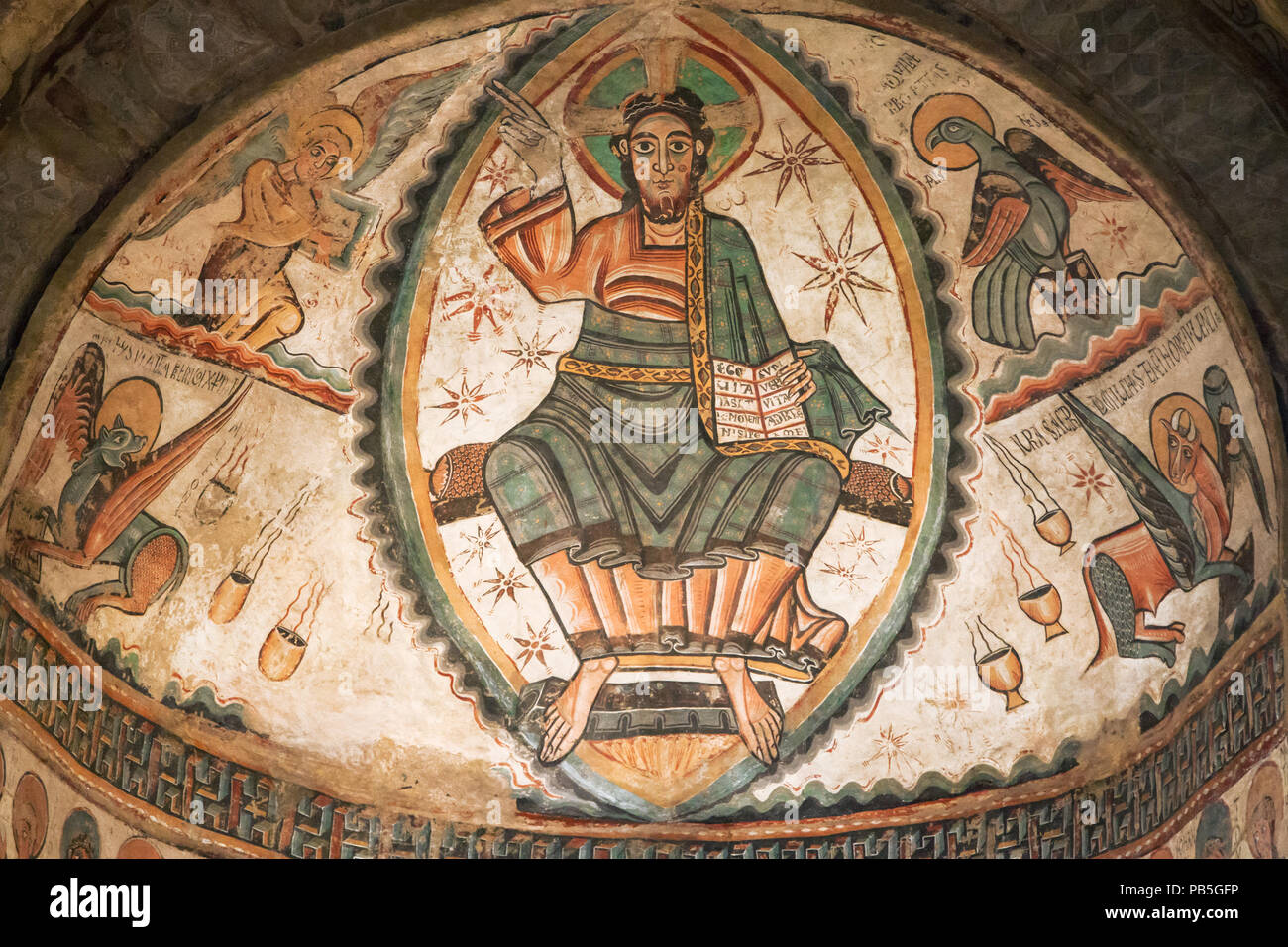 Le Christ Pantocrator de l'abside de l'église Santa Maria à Castell de Mur, Lleida, Catalogne. Banque D'Images