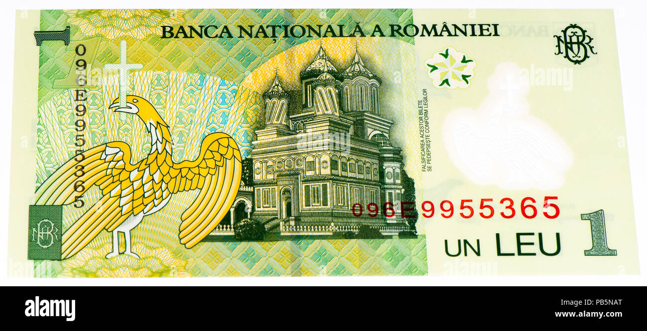 Leu roumain 1 billet de banque. Lei est la monnaie nationale de la Roumanie Banque D'Images