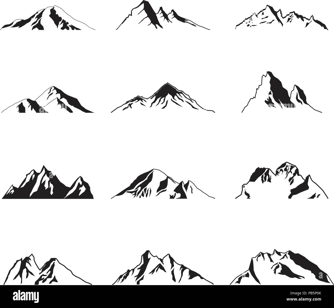 Paysage de montagne Pic Icône Silhouette Illustration Set Illustration de Vecteur