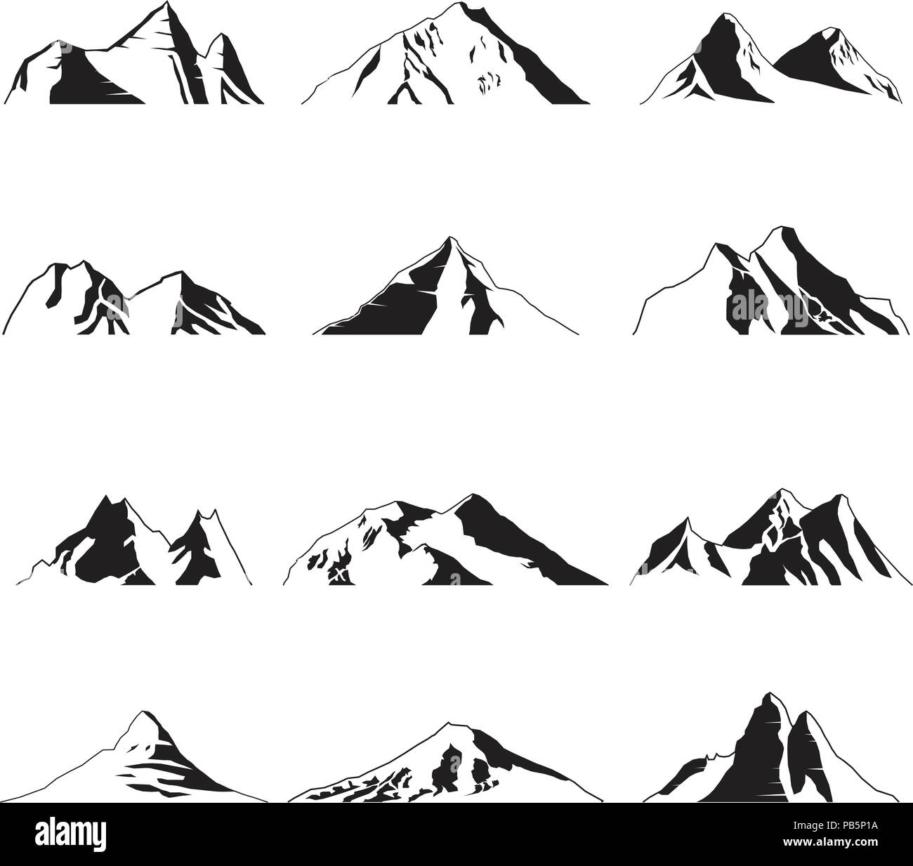 Paysage de montagne Pic Icône Silhouette Illustration Set Illustration de Vecteur