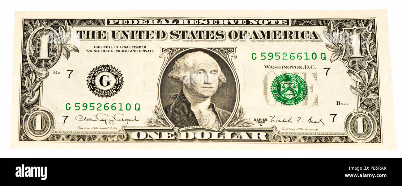 1 US dollar faites en 1988. Portrait de George Washington sur le billet de 1 dorllar-NOUS Banque D'Images