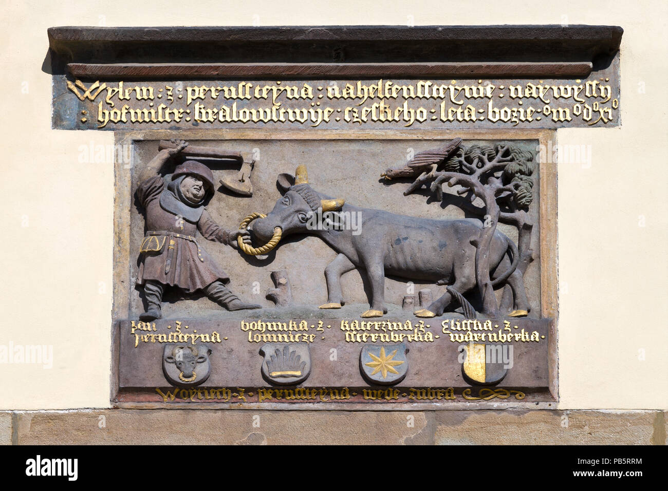 Inscription votive, château renaissance, Pardubice, République tchèque, la Bohême de l'Est Banque D'Images
