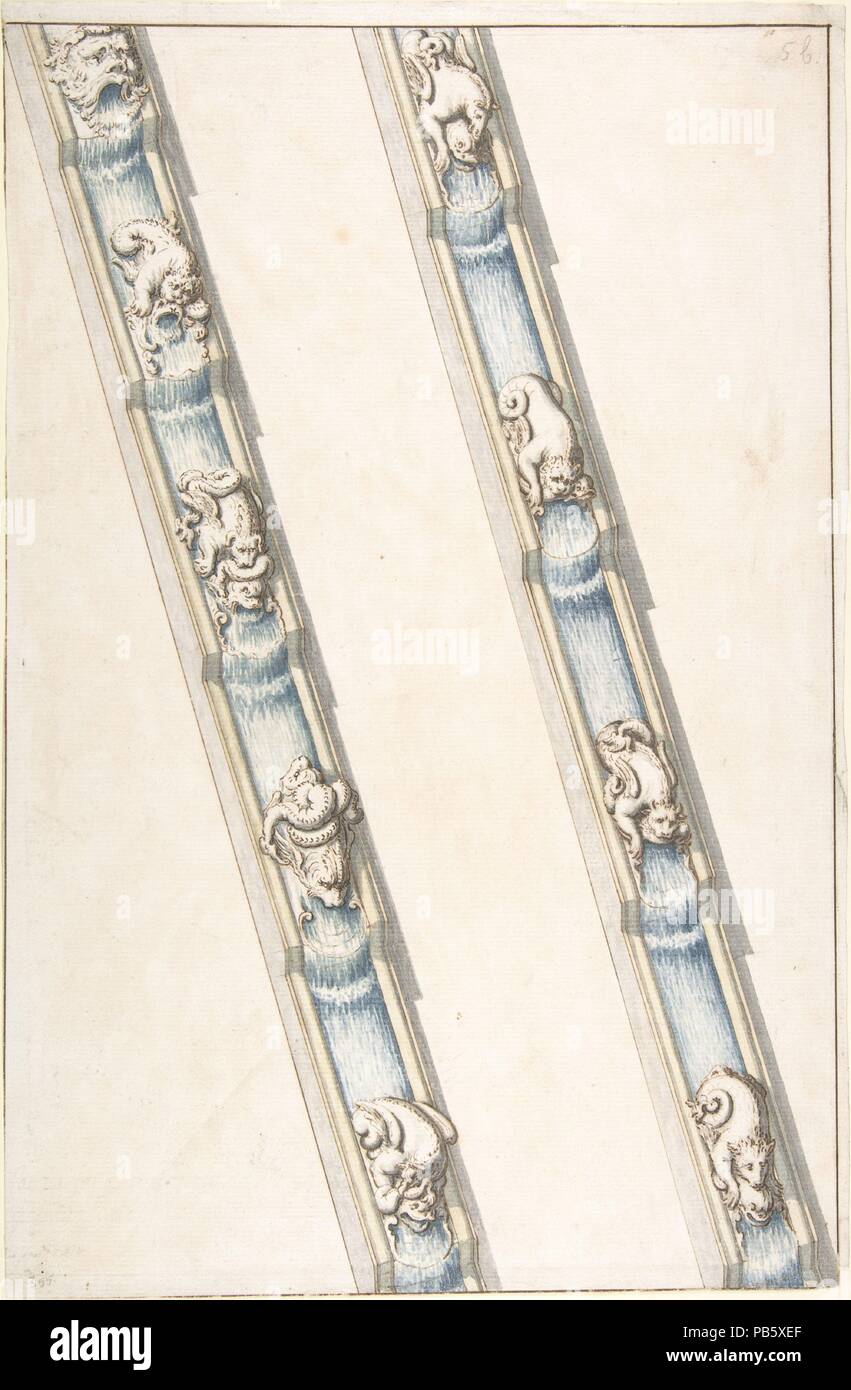 Pour l'eau Design Satellite avec animaux fantastiques couvrant de petites sections. Artiste : Anonyme, Italien, 17e siècle. Dimensions : 17-1/4 x 11-3/8 po. Date : le 17e siècle. Musée : Metropolitan Museum of Art, New York, USA. Banque D'Images